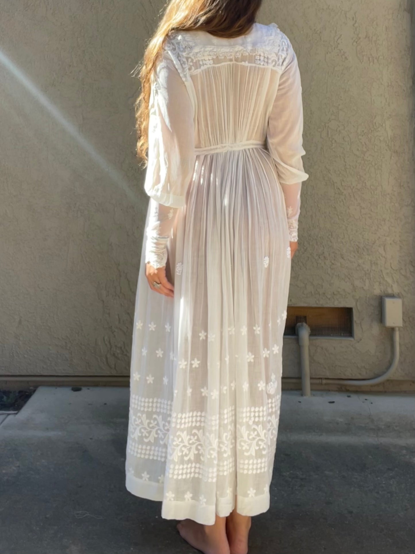 Antique 1910s Edwardian Whitework Cotton Lawn Sailor Collar Dress