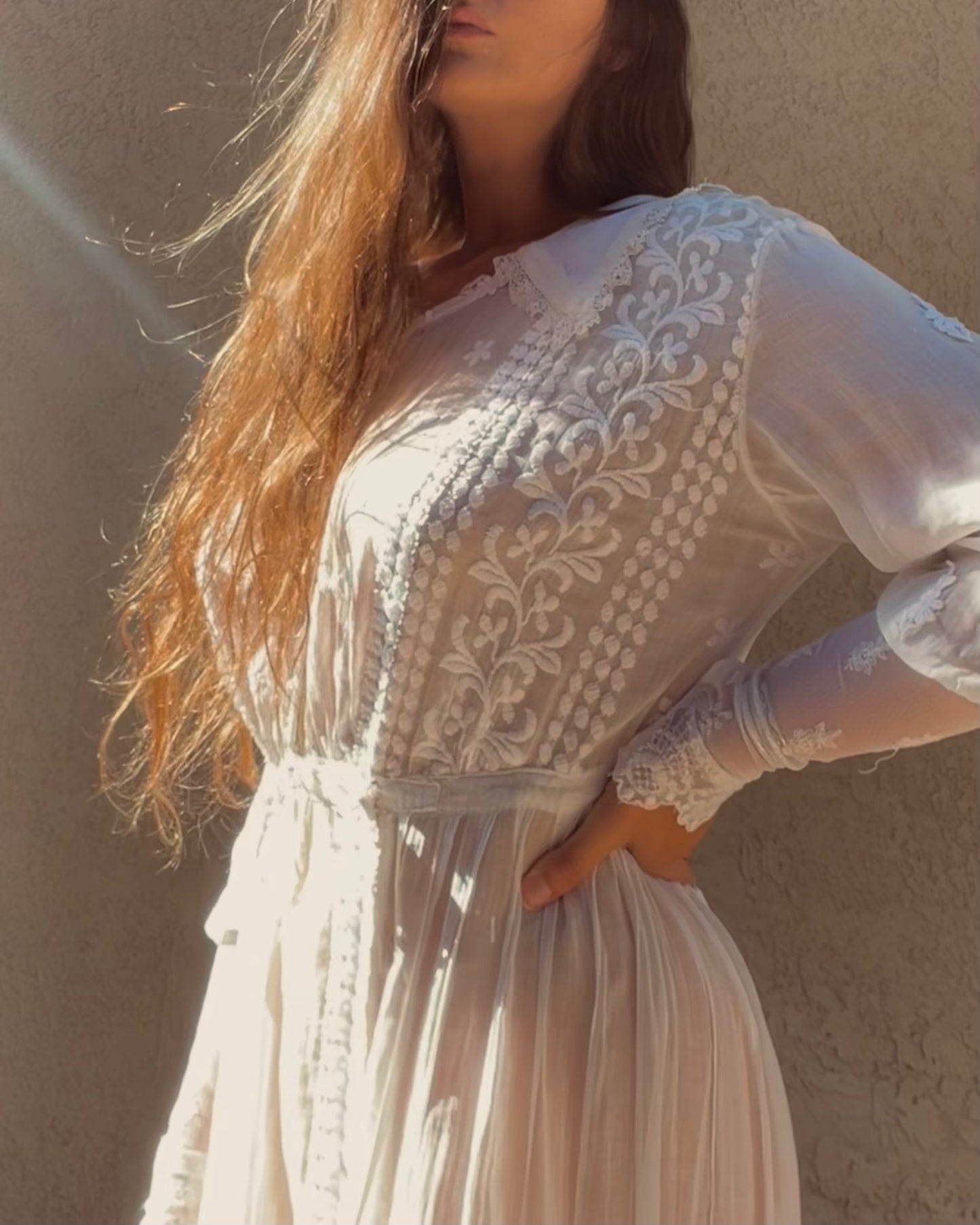 Antique 1910s Edwardian Whitework Cotton Lawn Sailor Collar Dress