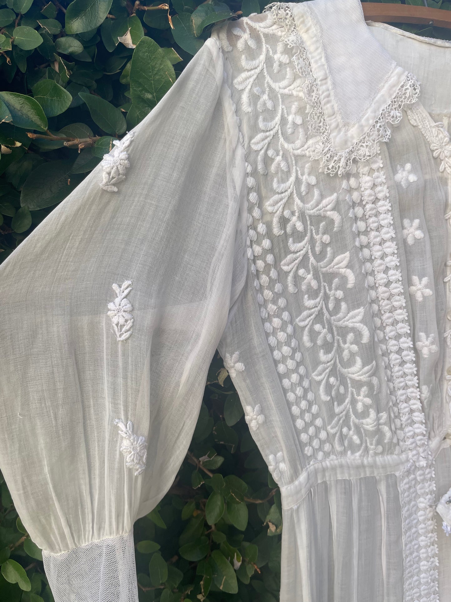 Antique 1910s Edwardian Whitework Cotton Lawn Sailor Collar Dress