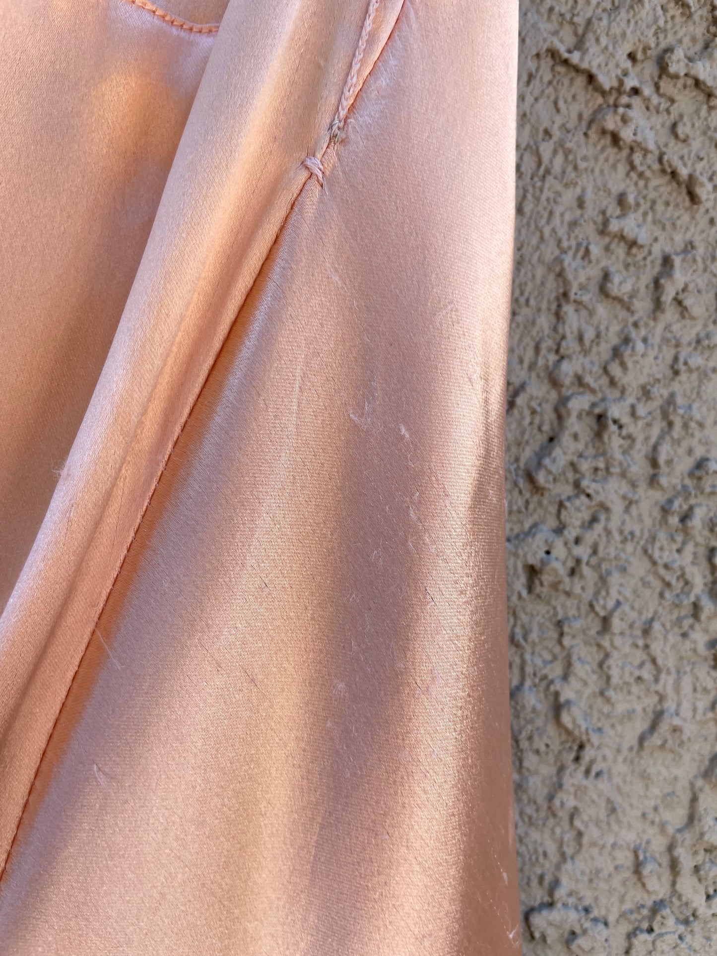 1930s Rayon Satin Bias Cut Peachy Salmon Dress
