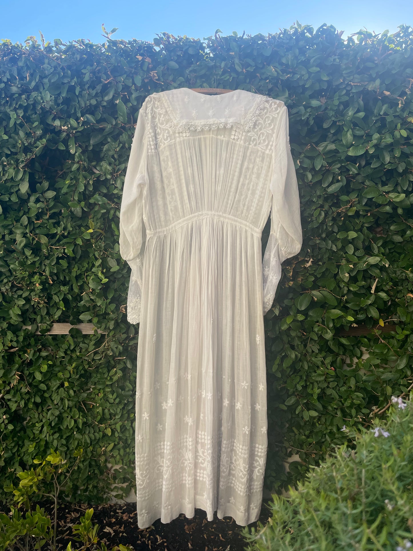 Antique 1910s Edwardian Whitework Cotton Lawn Sailor Collar Dress