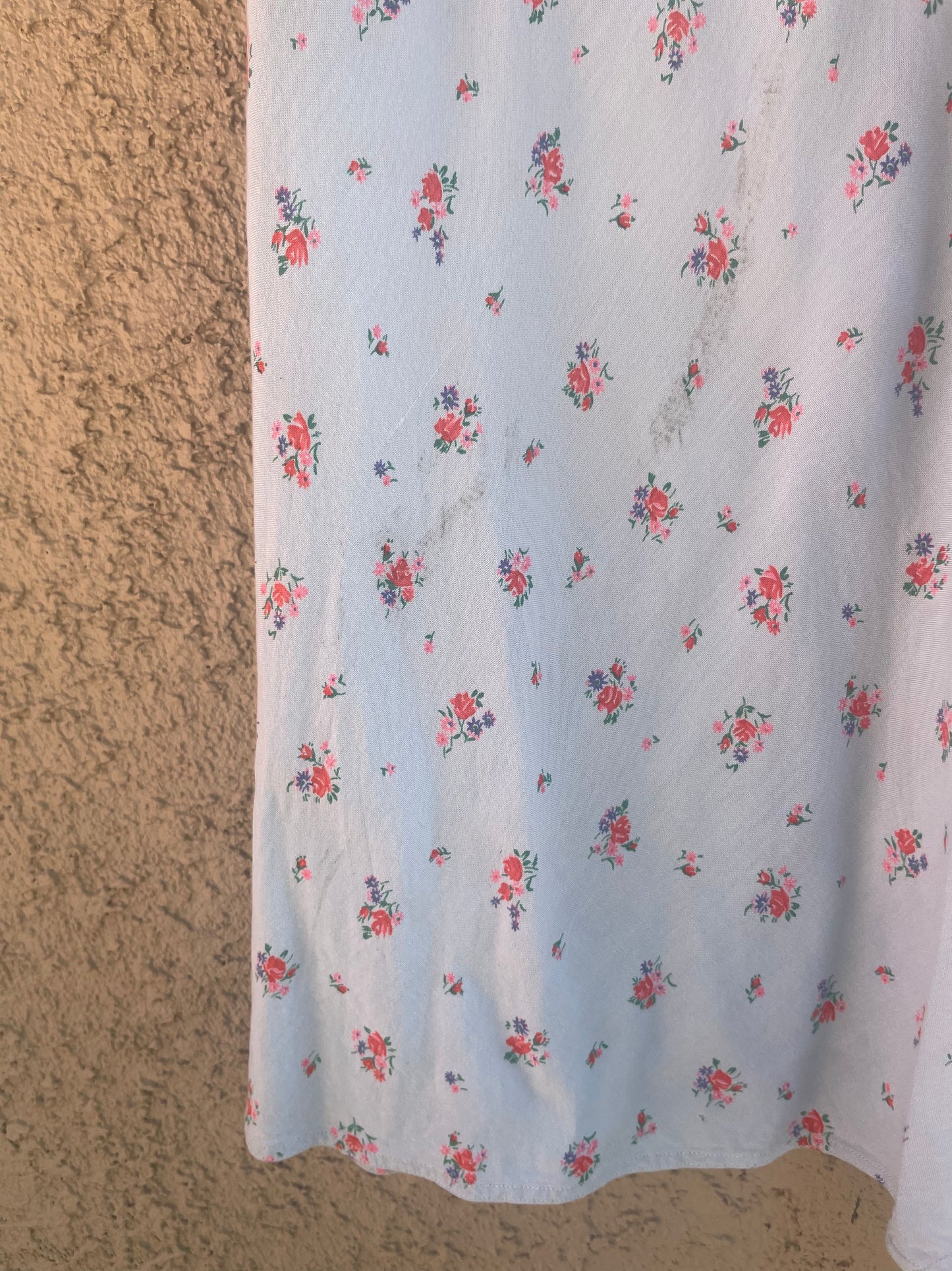 1940s Robbins Egg Blue Rayon Floral Long Sleeve Bias Cut Dress