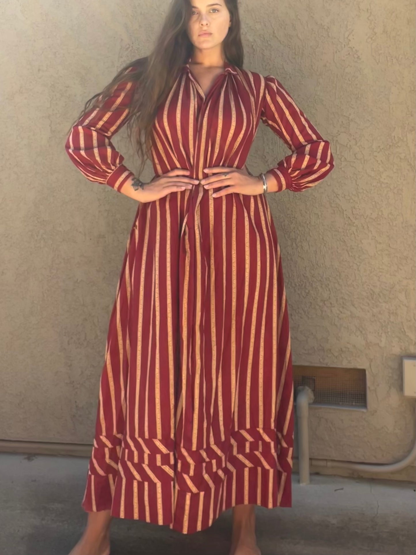Primitive Victorian Turkey Red Calico Wrapper Gown