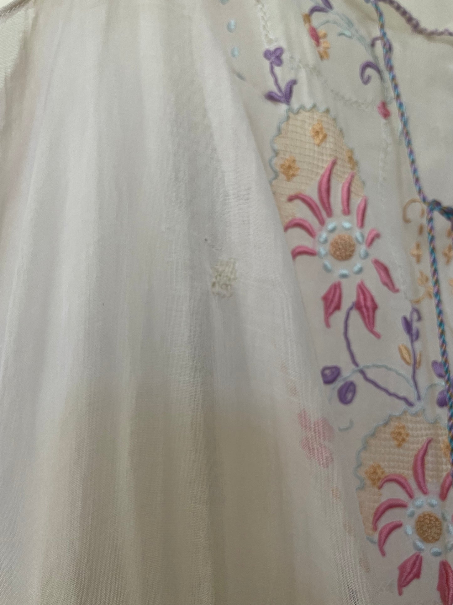 1920s Pastel Embroidered Hungarian Hand Smocked Sun Dress