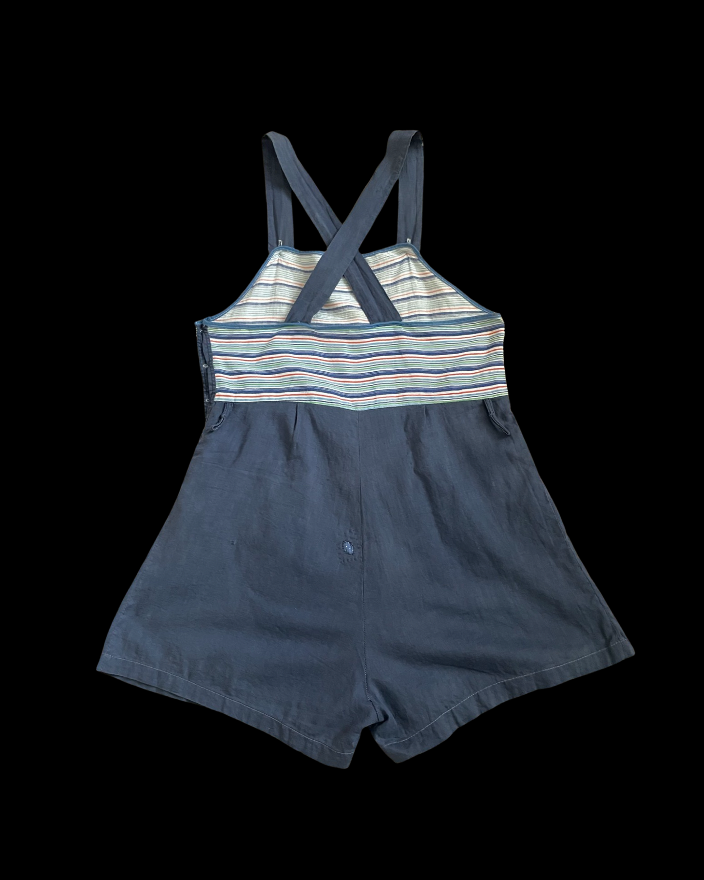 1930s Striped Indigo Cotton Side Button Shortalls