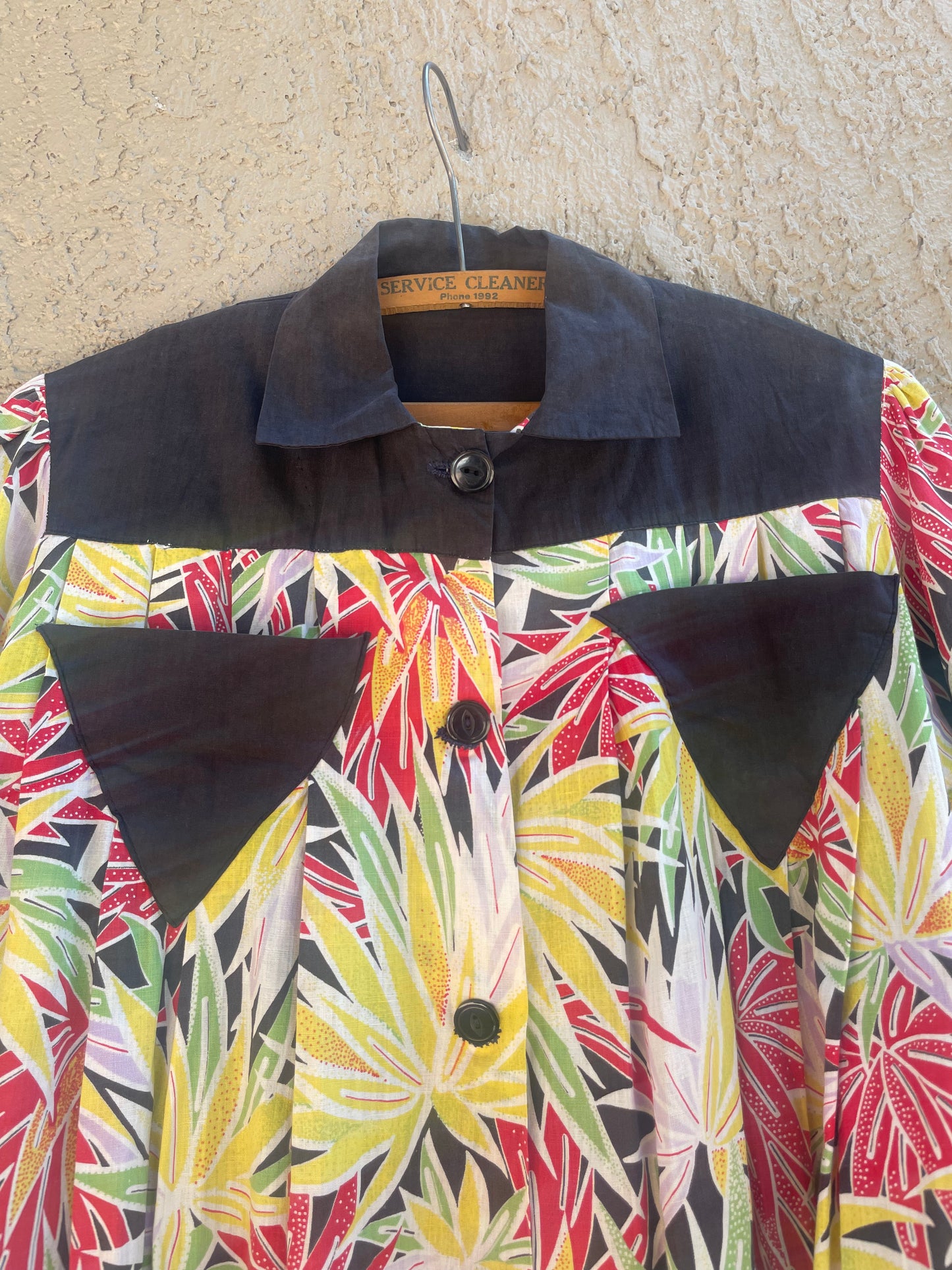 1930s Vibrant Tropical Floral Cotton Smock