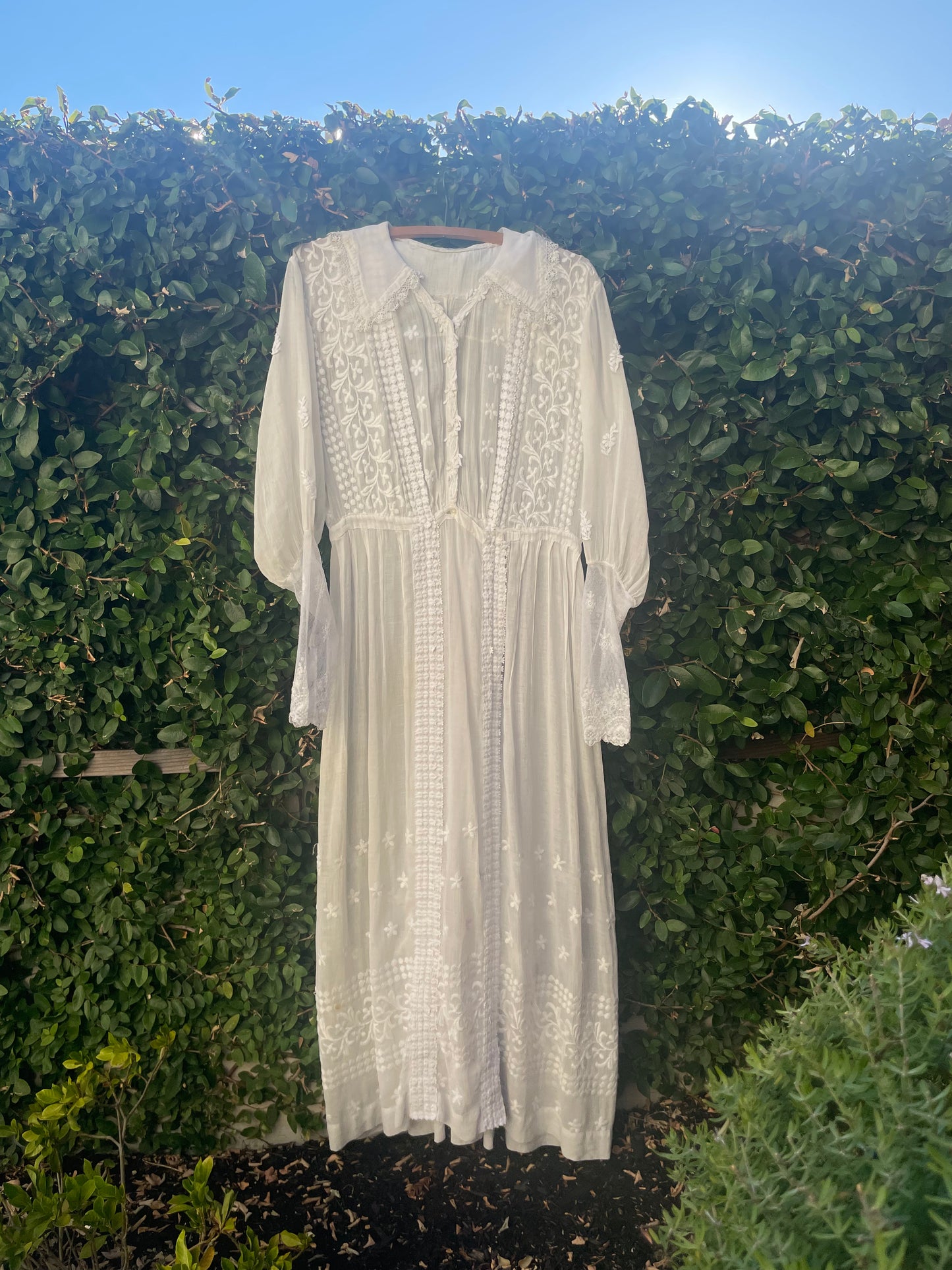 Antique 1910s Edwardian Whitework Cotton Lawn Sailor Collar Dress