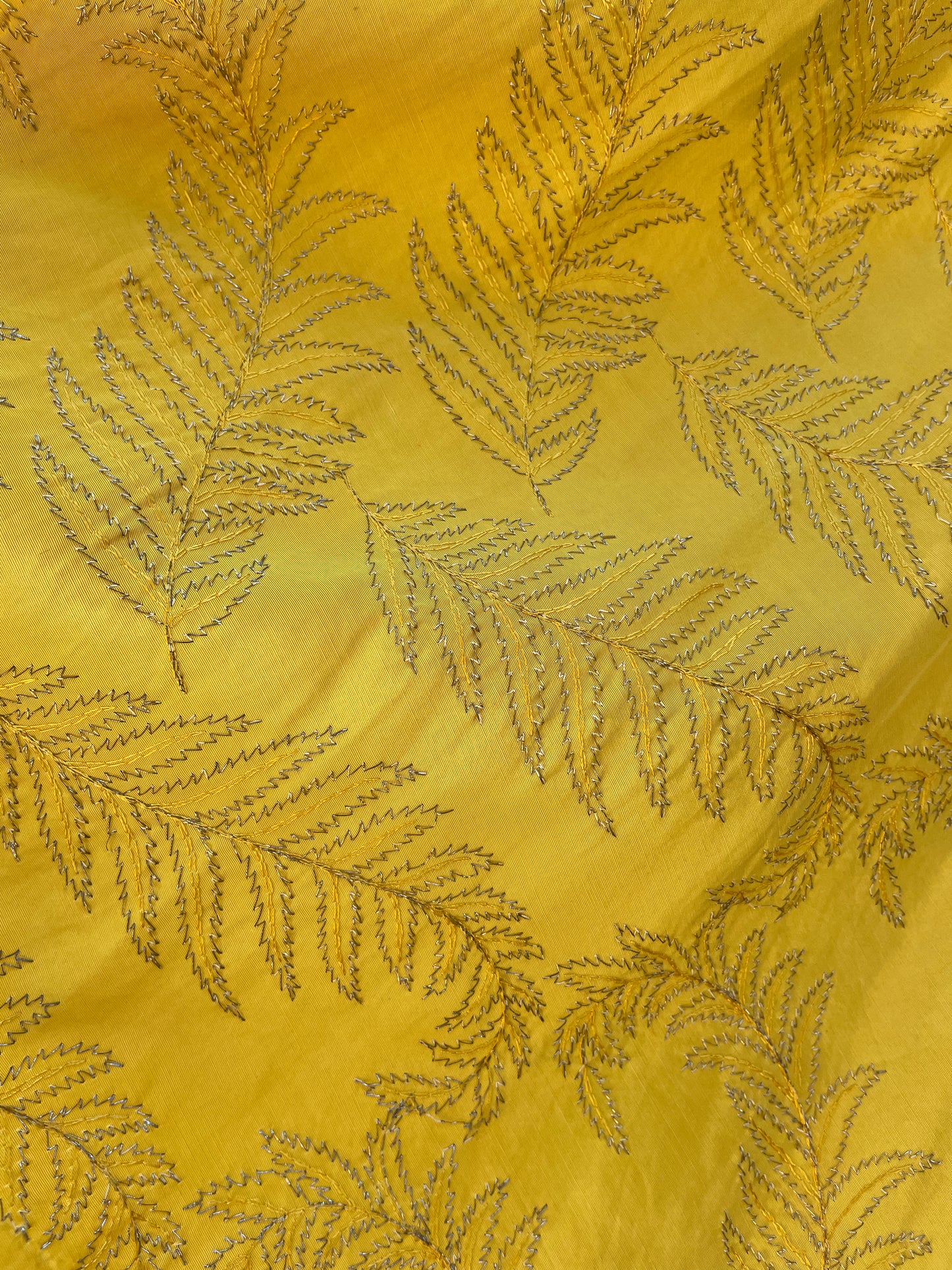 1940s Marigold Lamé Embroidered Leaf Gown