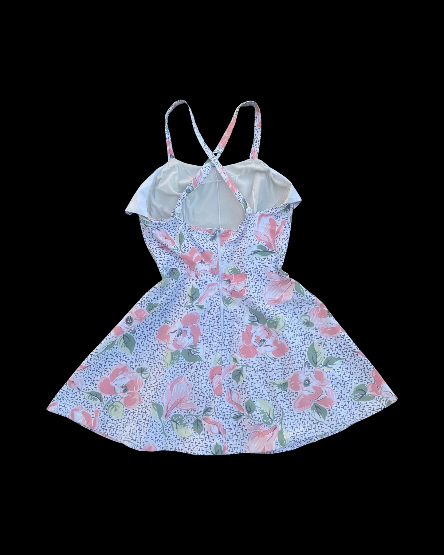 1940s Stylized Poppy Print Cotton Skirt Playsuit