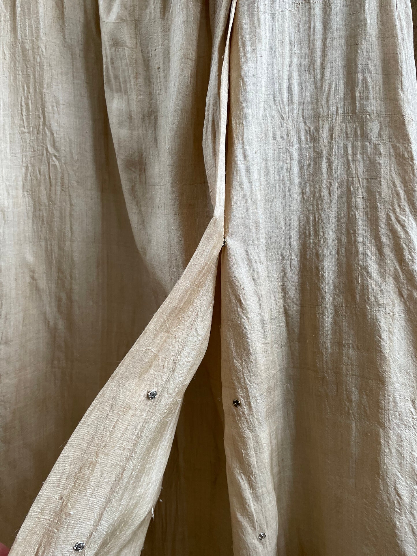 1920s Ecru Pongee Silk Shawl Collar Wrap Dressing Gown