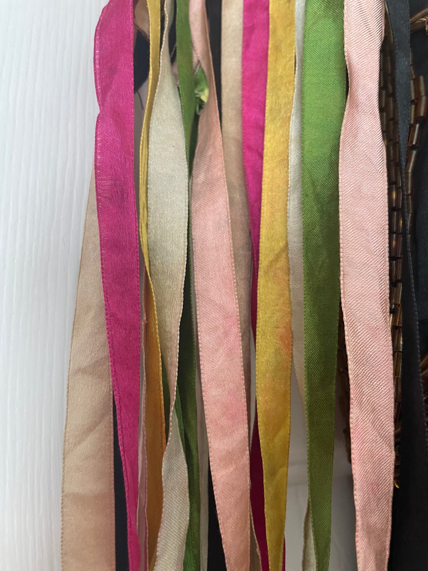RARE 1920s Art Nouveau Hand Beaded Rainbow Silk Ribbon Sleeved Dress