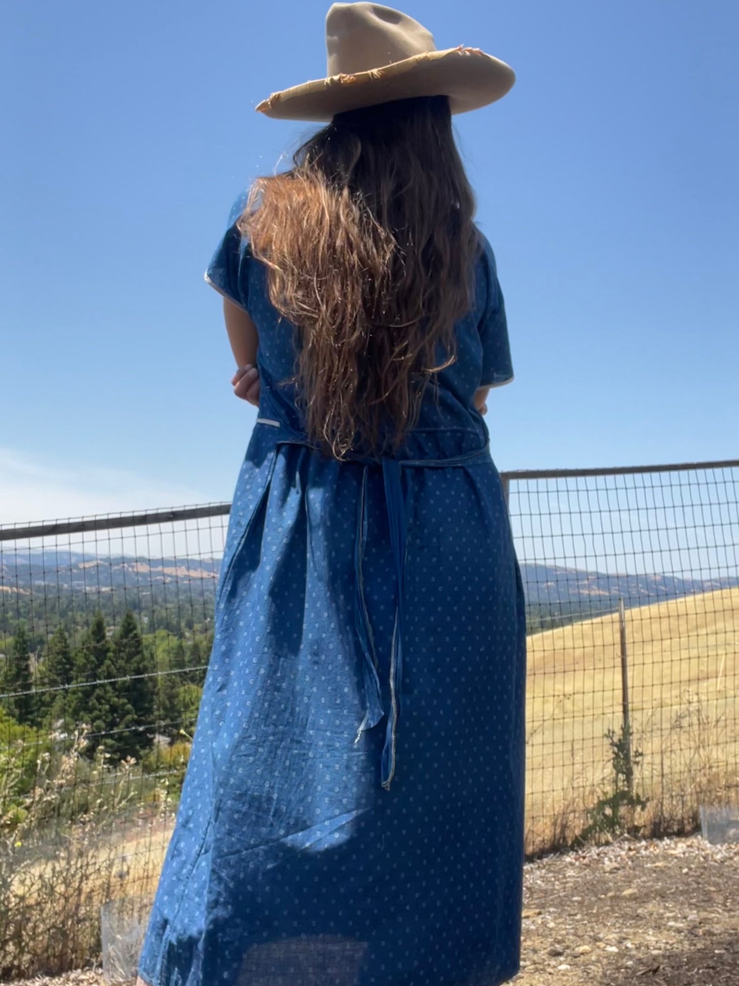 1920s Ditsy Indigo Calico Chore Dress