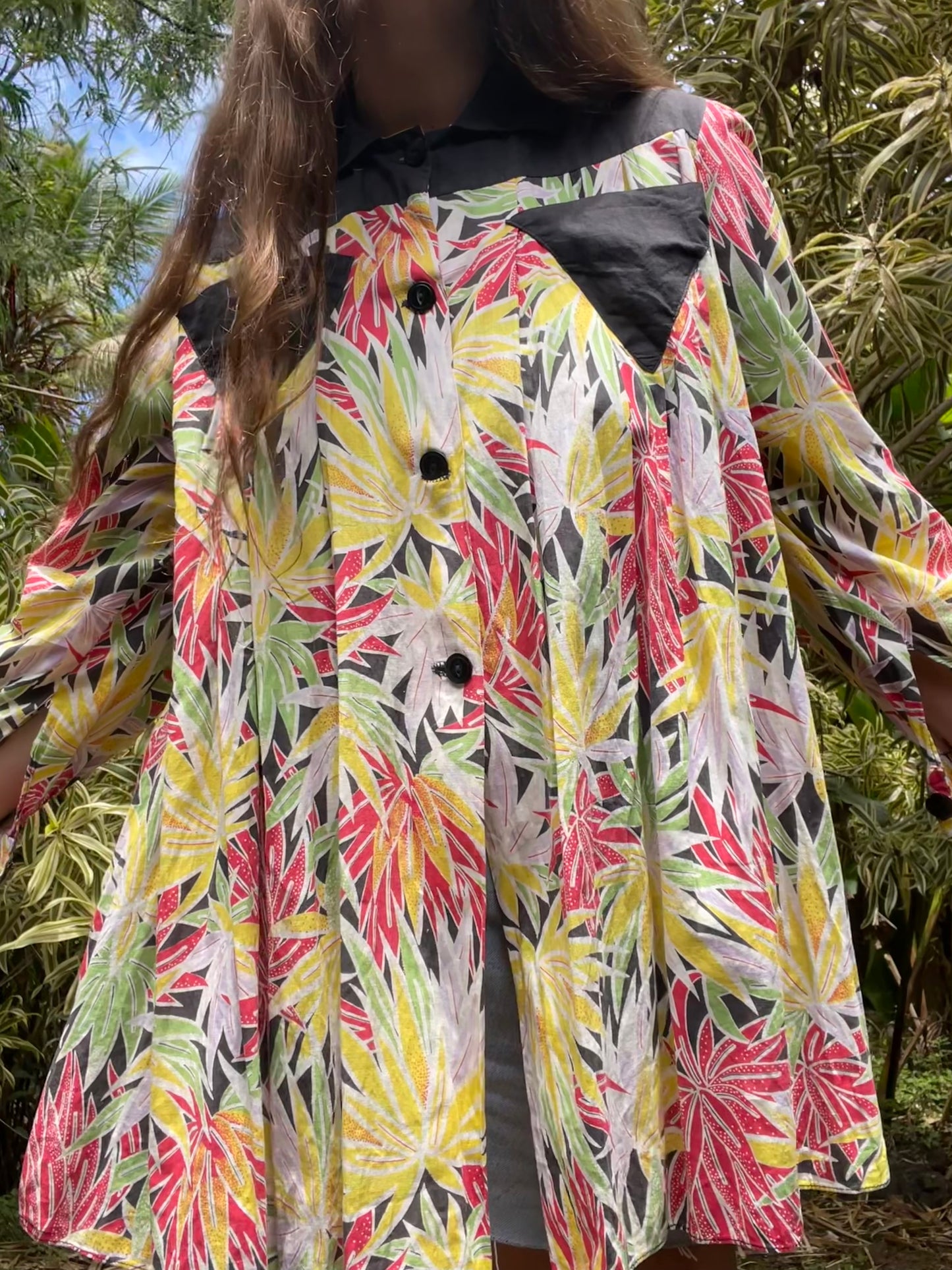 1930s Vibrant Tropical Floral Cotton Smock