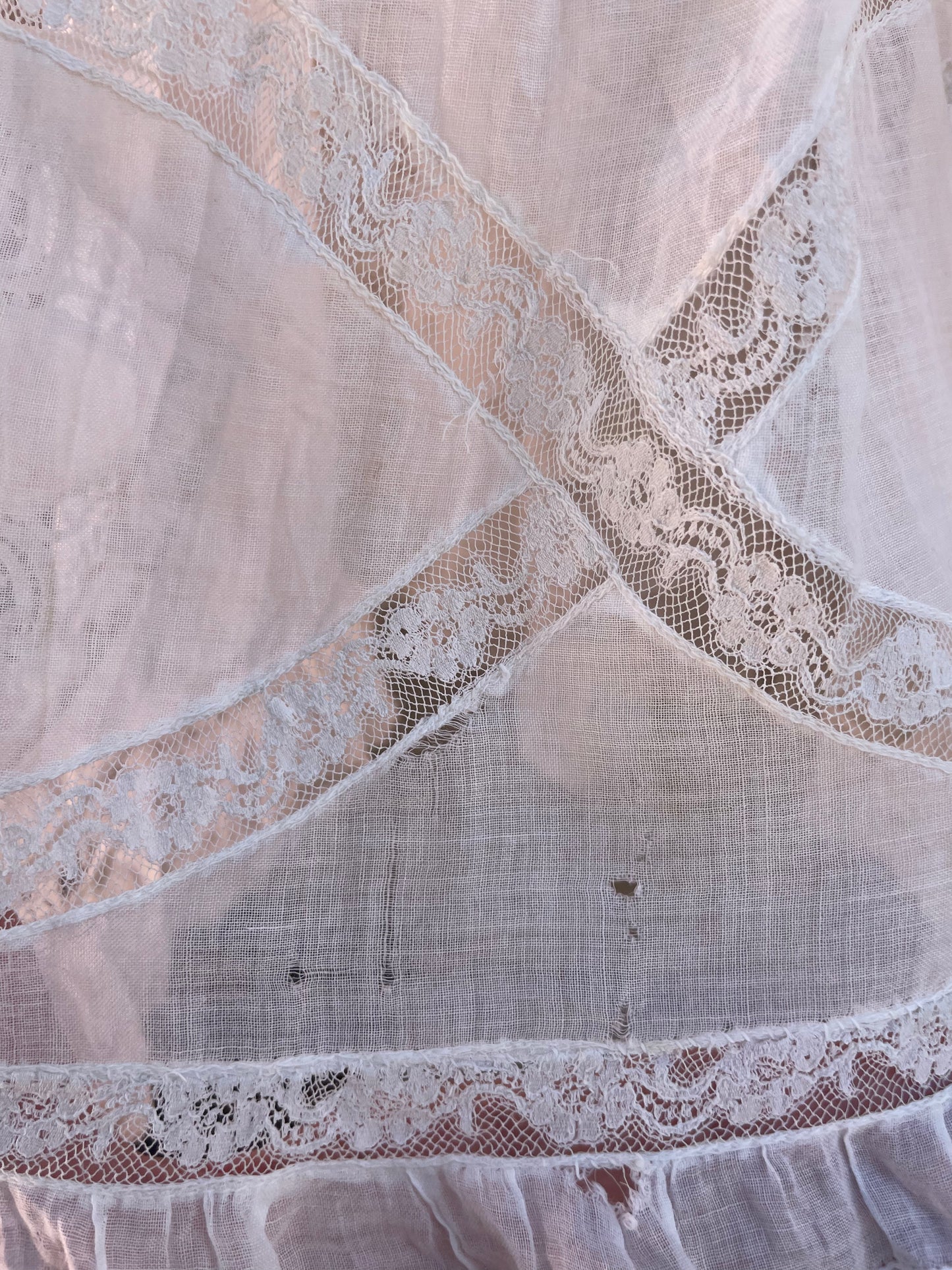 Early 1900s Fine Cotton & Lace High Neck Wedding Dress
