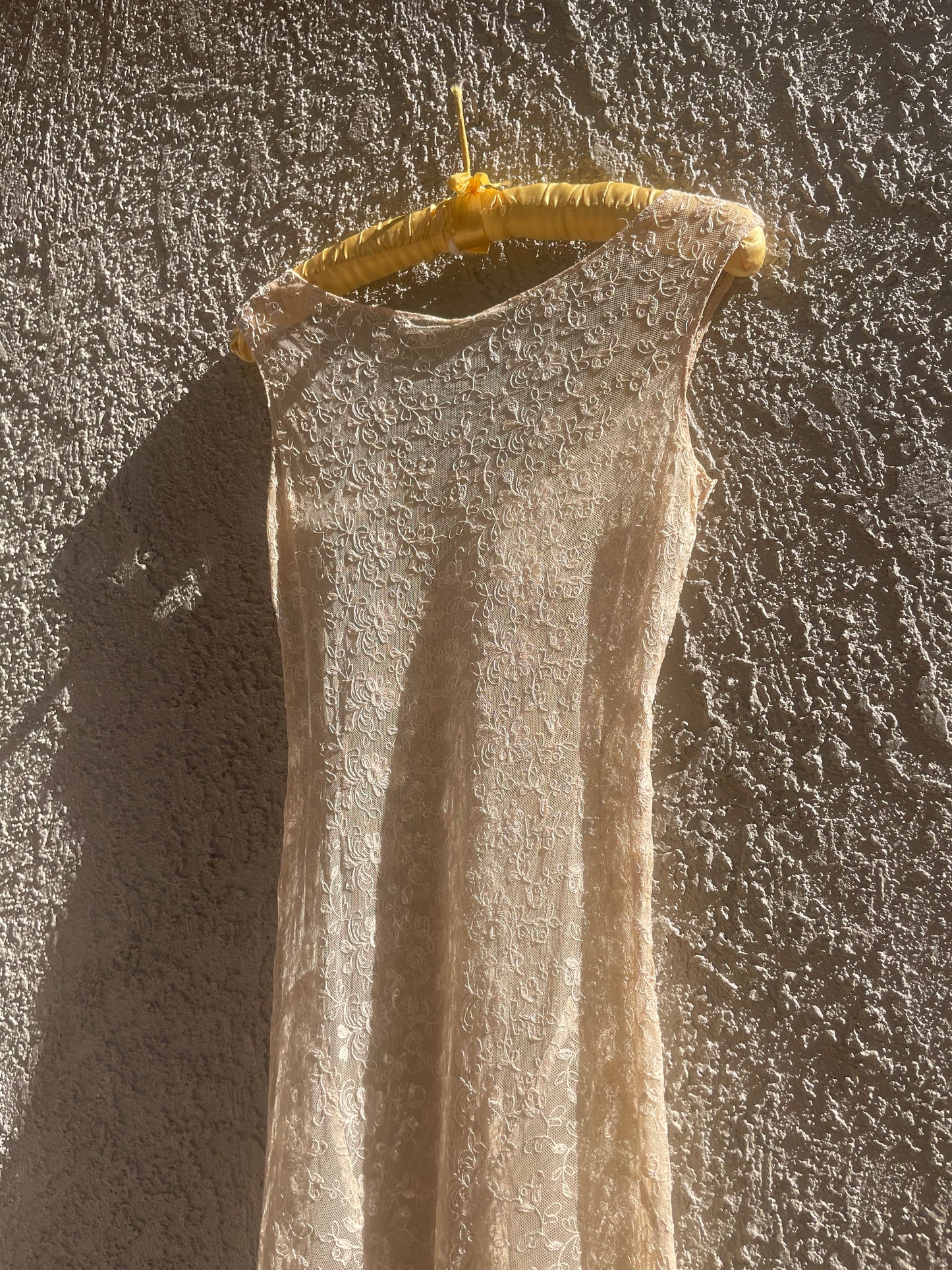 1930s Three Piece Ecru Tambour Lace Flutter Sleeve Gown