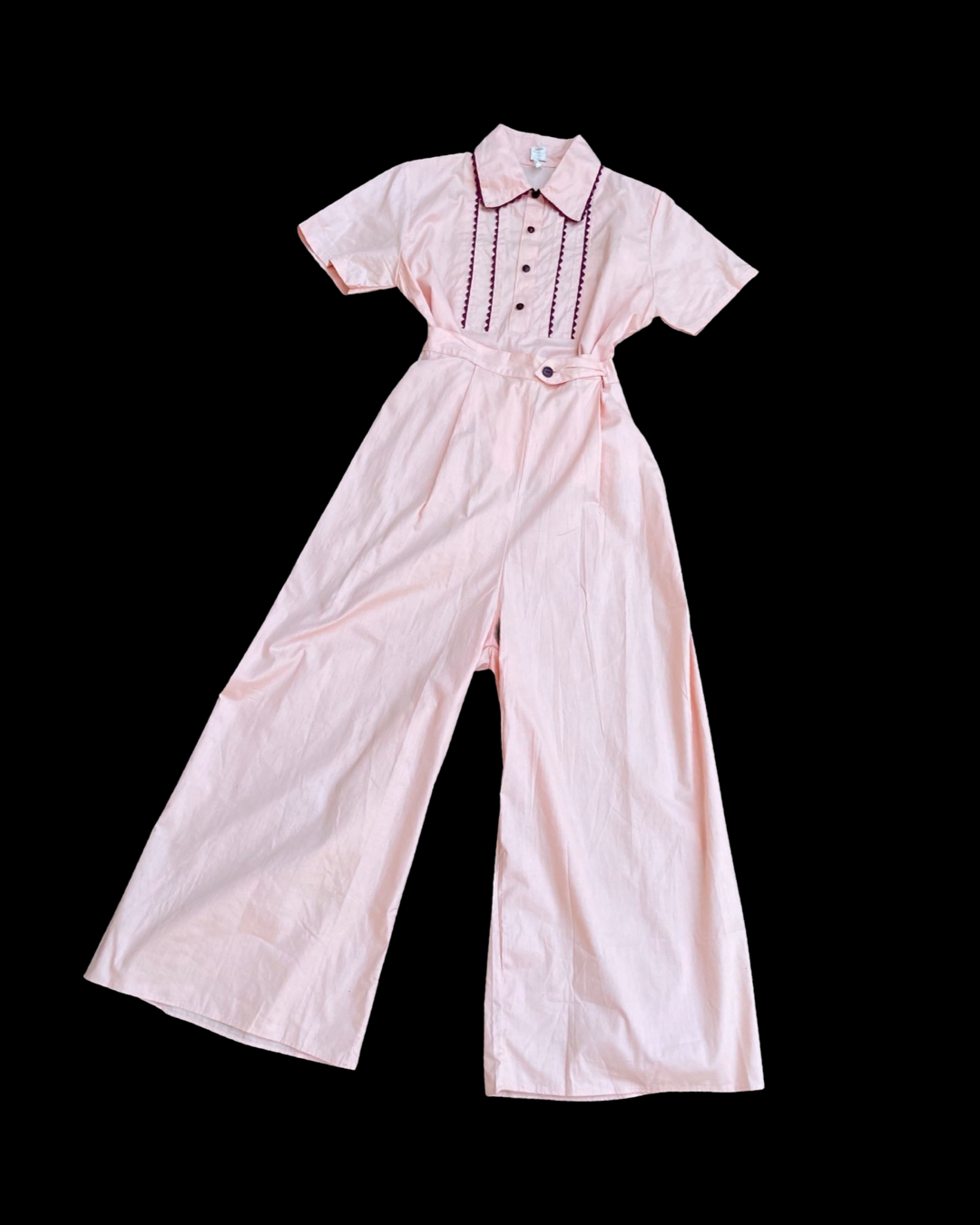 1940s Deadstock* Pastel Peach Crisp Cotton Side Button Two Piece Pant Suit