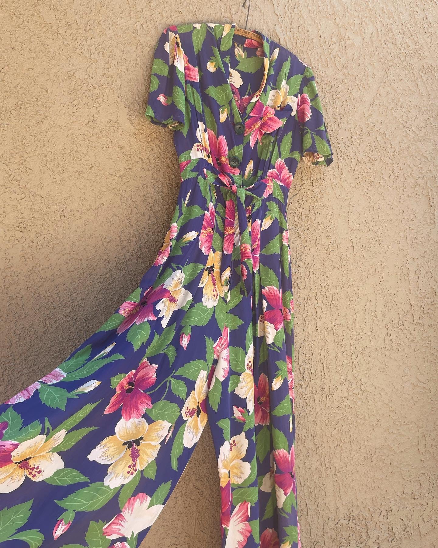 Rare 1940s Hawaiiana Rayon Palazzo Pant Tie Waist Jumpsuit