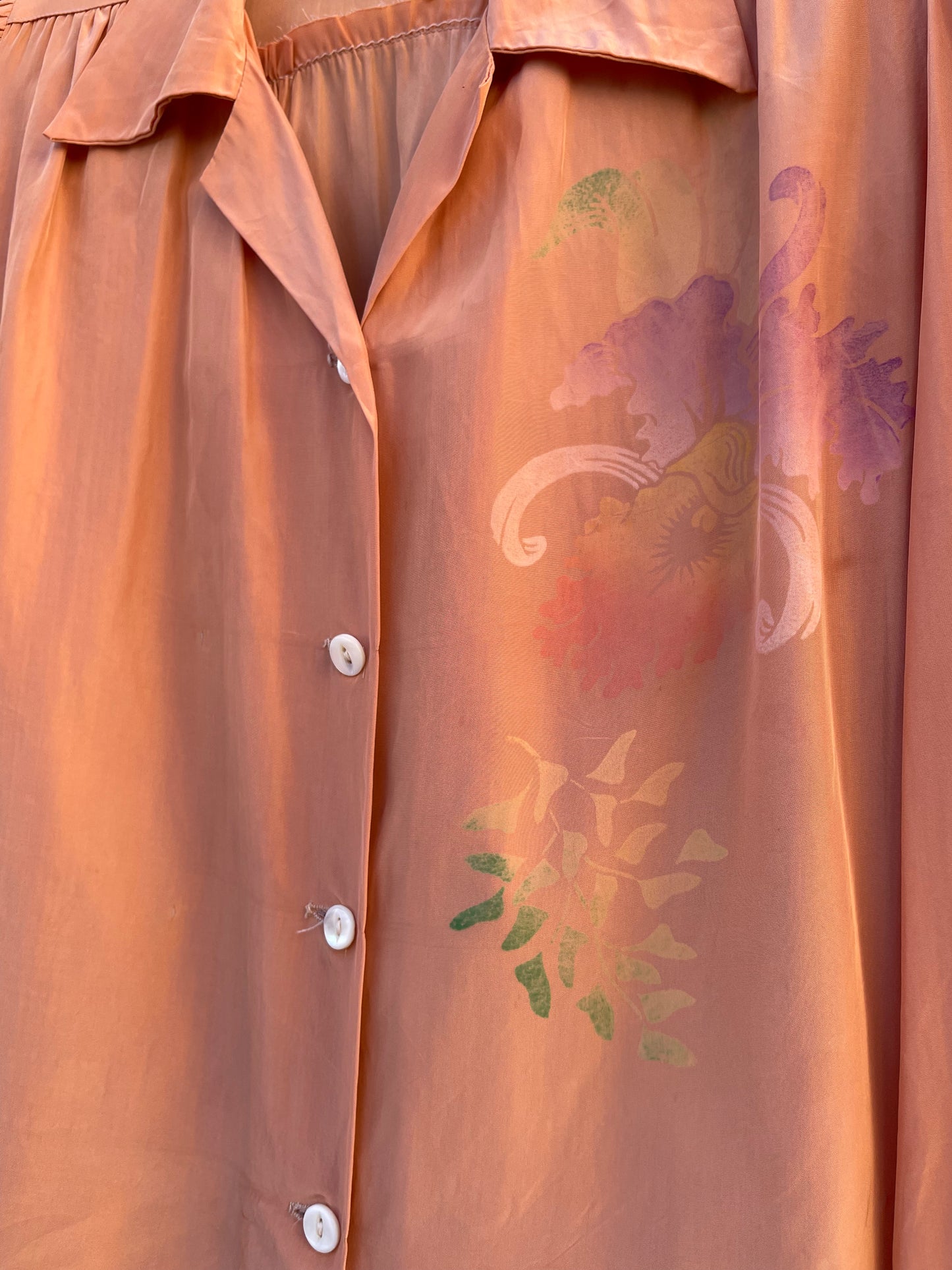 1940s Painted Hawaiiana Puff Sleeve Rayon Blouse