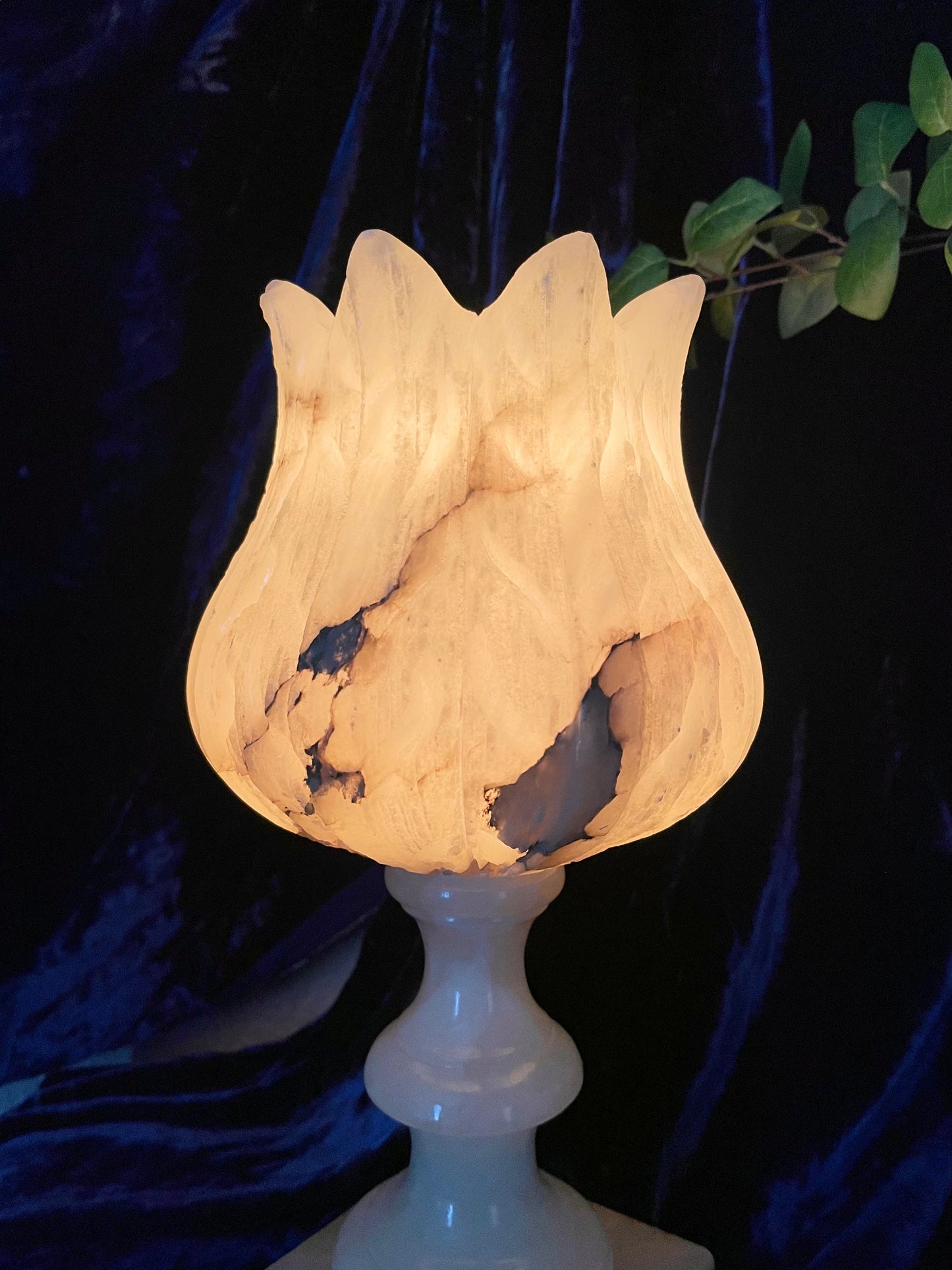 Art Deco 1930s Carved Alabaster Tulip Table Lamp