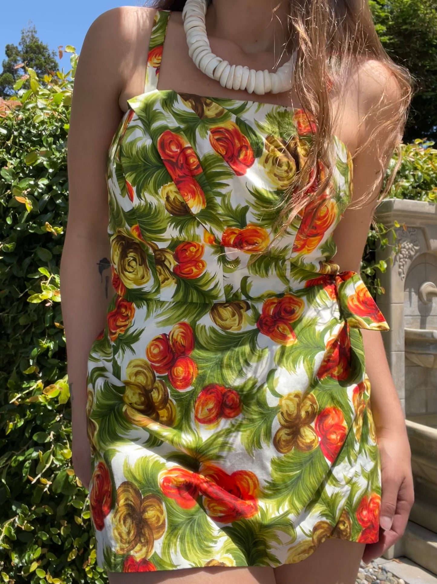 1950s Hawaiian Floral Print Cotton Sarong Style Playsuit