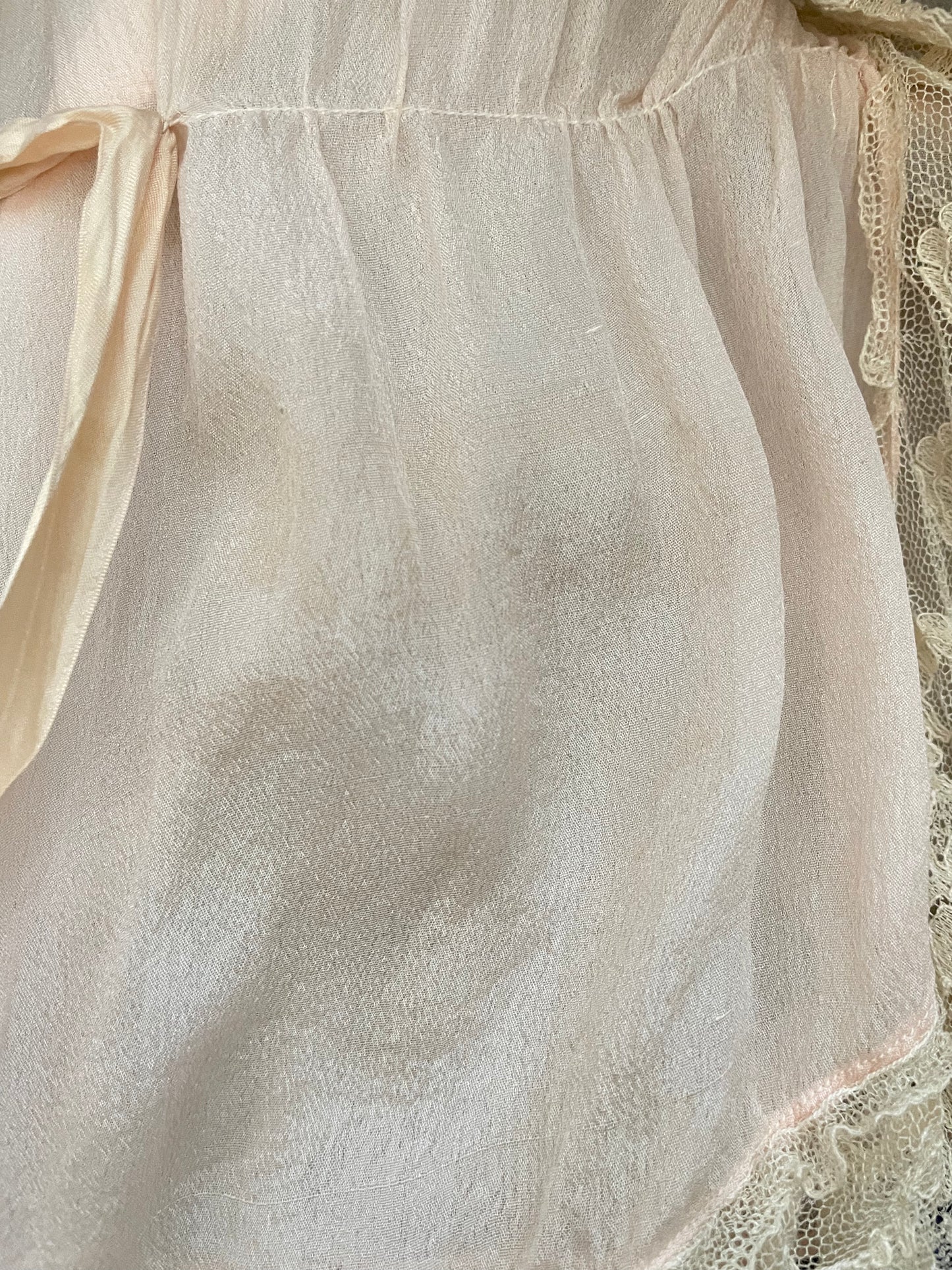 Edwardian Ballet Pink Crepe Chiffon Lace Trim Bed Jacket