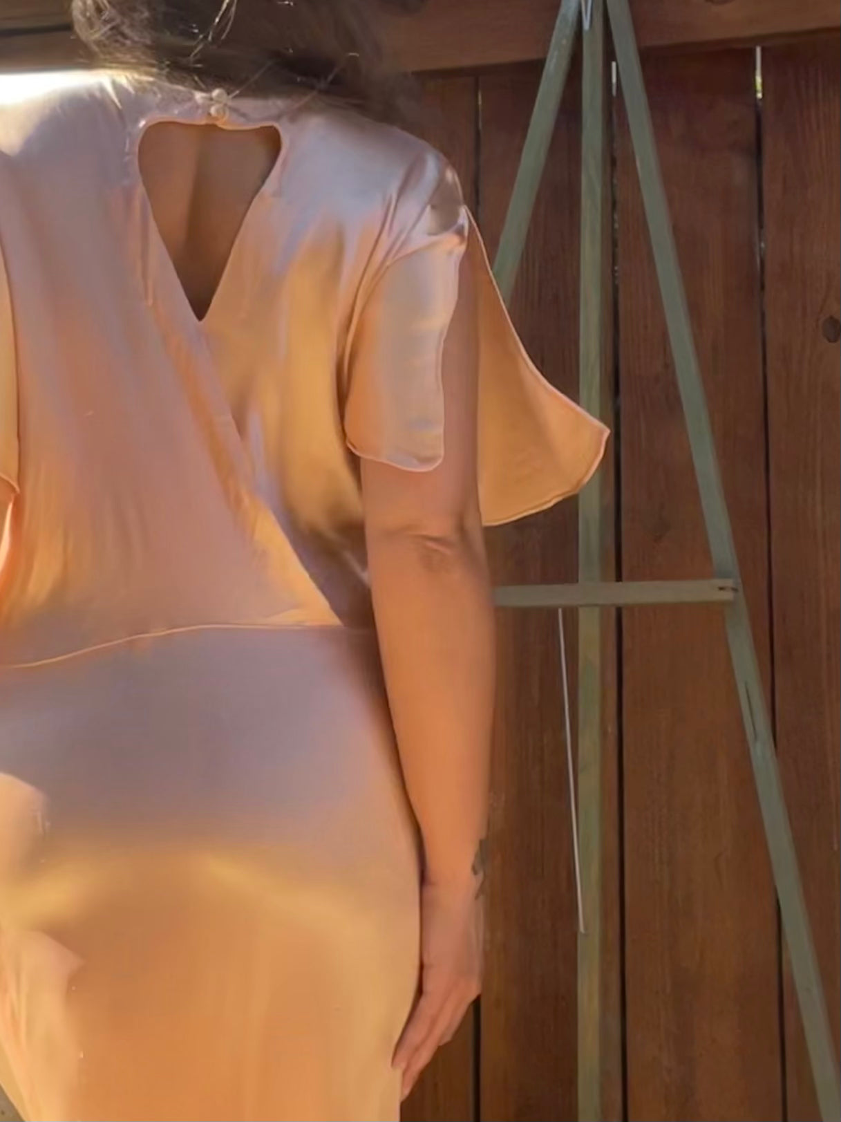1930s Rayon Satin Bias Cut Peachy Salmon Dress