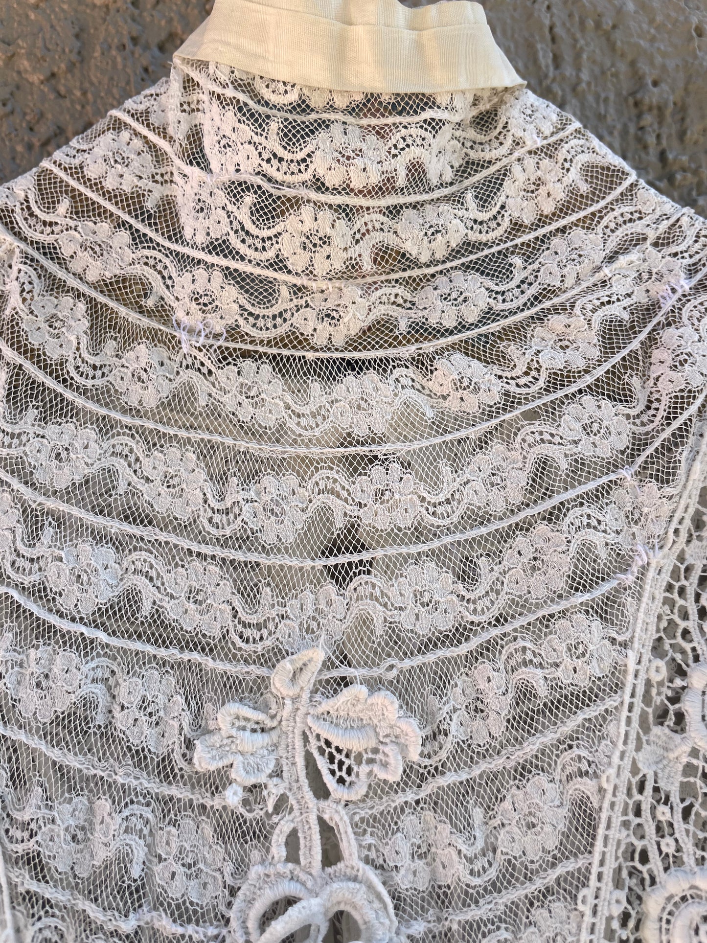 Early 1900s Fine Cotton & Lace High Neck Wedding Dress