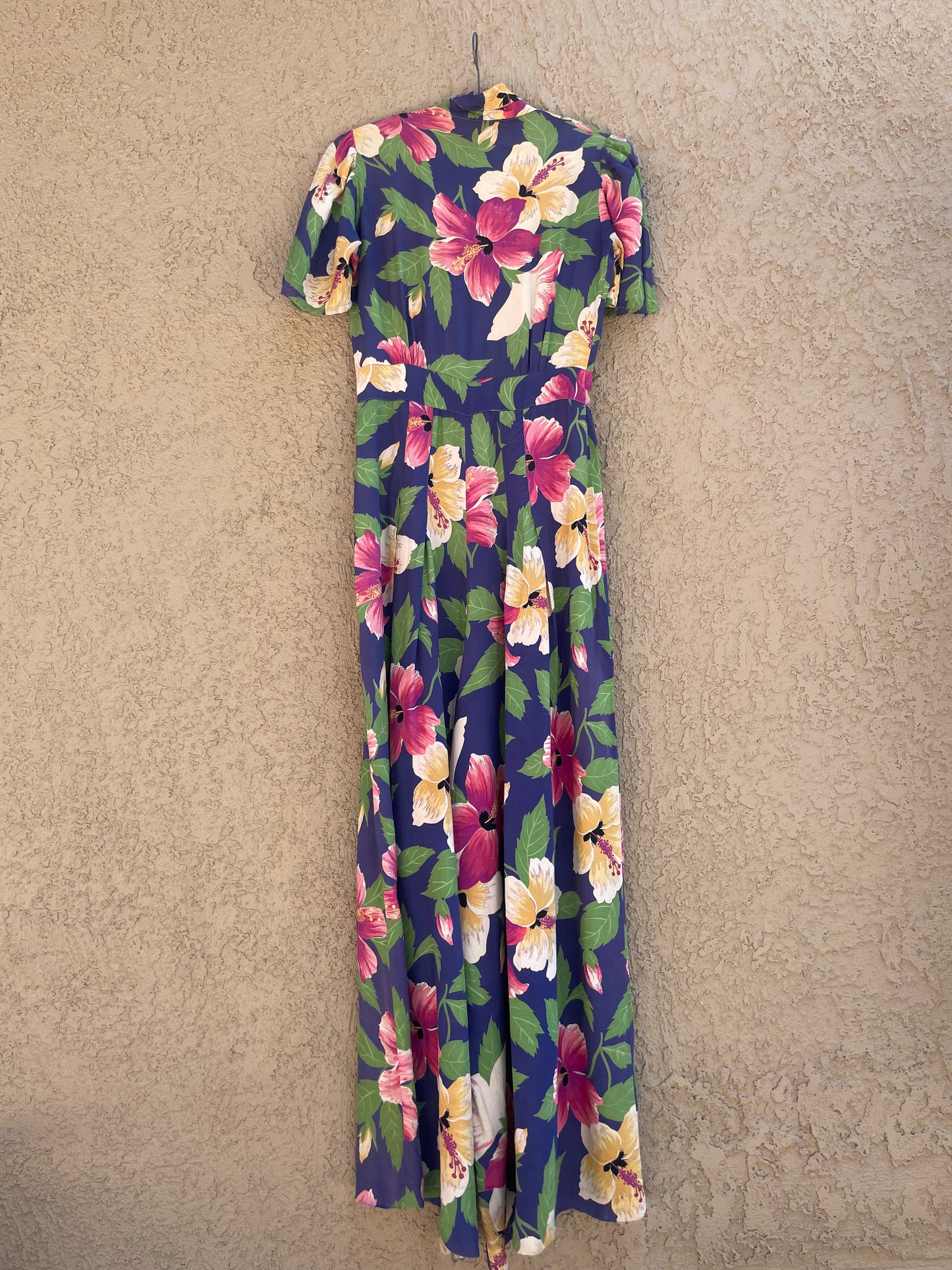 Rare 1940s Hawaiiana Rayon Palazzo Pant Tie Waist Jumpsuit
