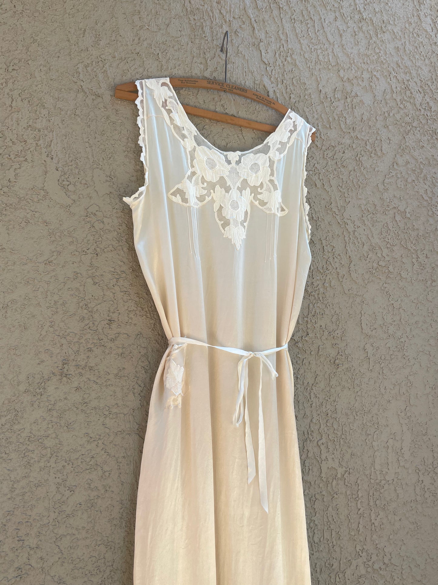 1920s Silk Floral Appliqué Slip Dress