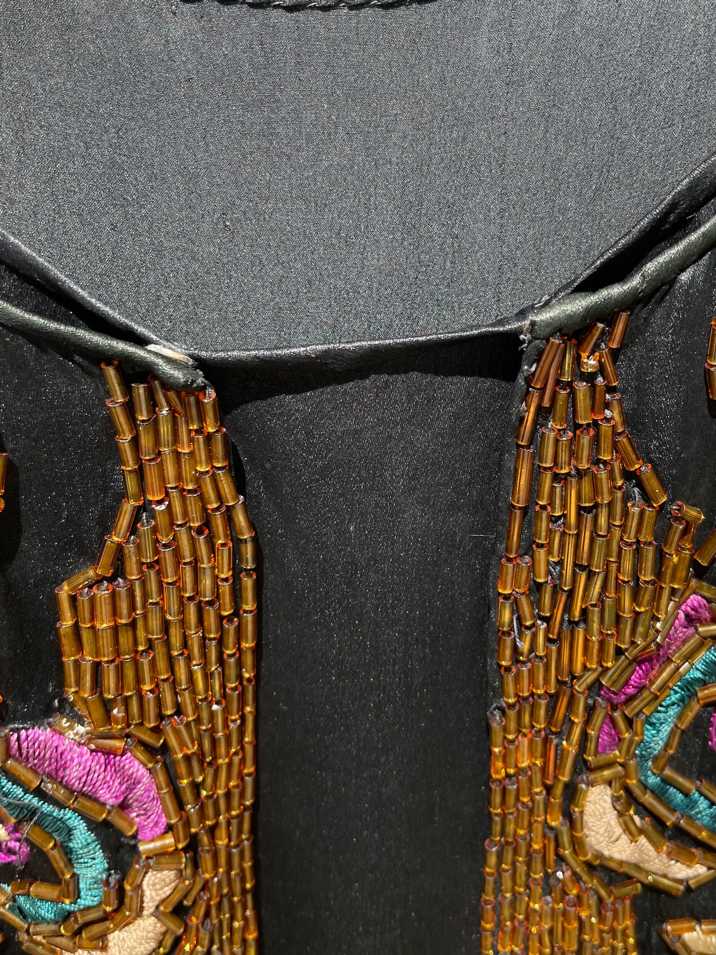 RARE 1920s Art Nouveau Hand Beaded Rainbow Silk Ribbon Sleeved Dress