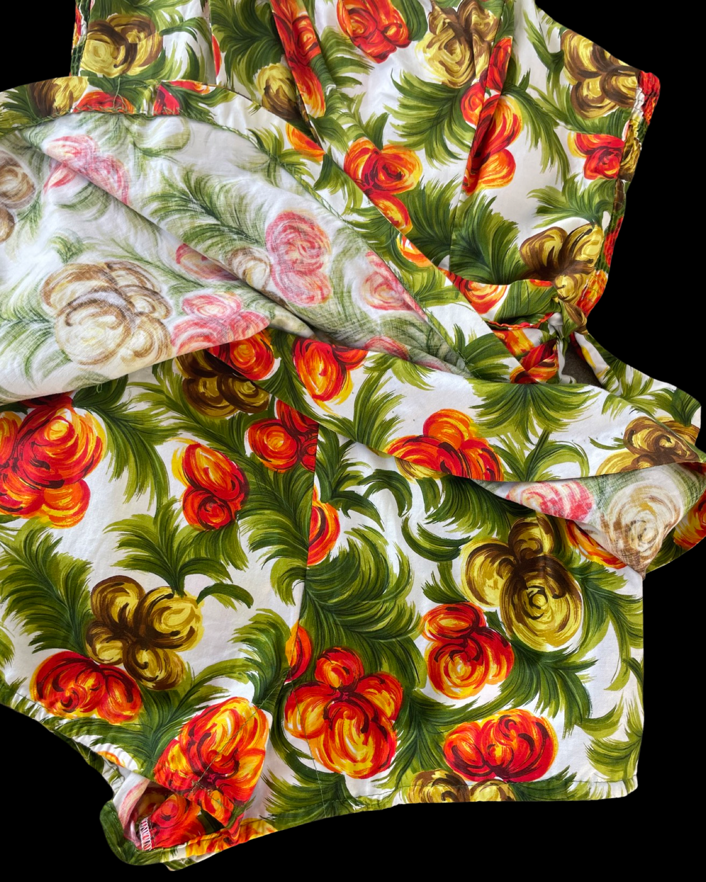 1950s Hawaiian Floral Print Cotton Sarong Style Playsuit
