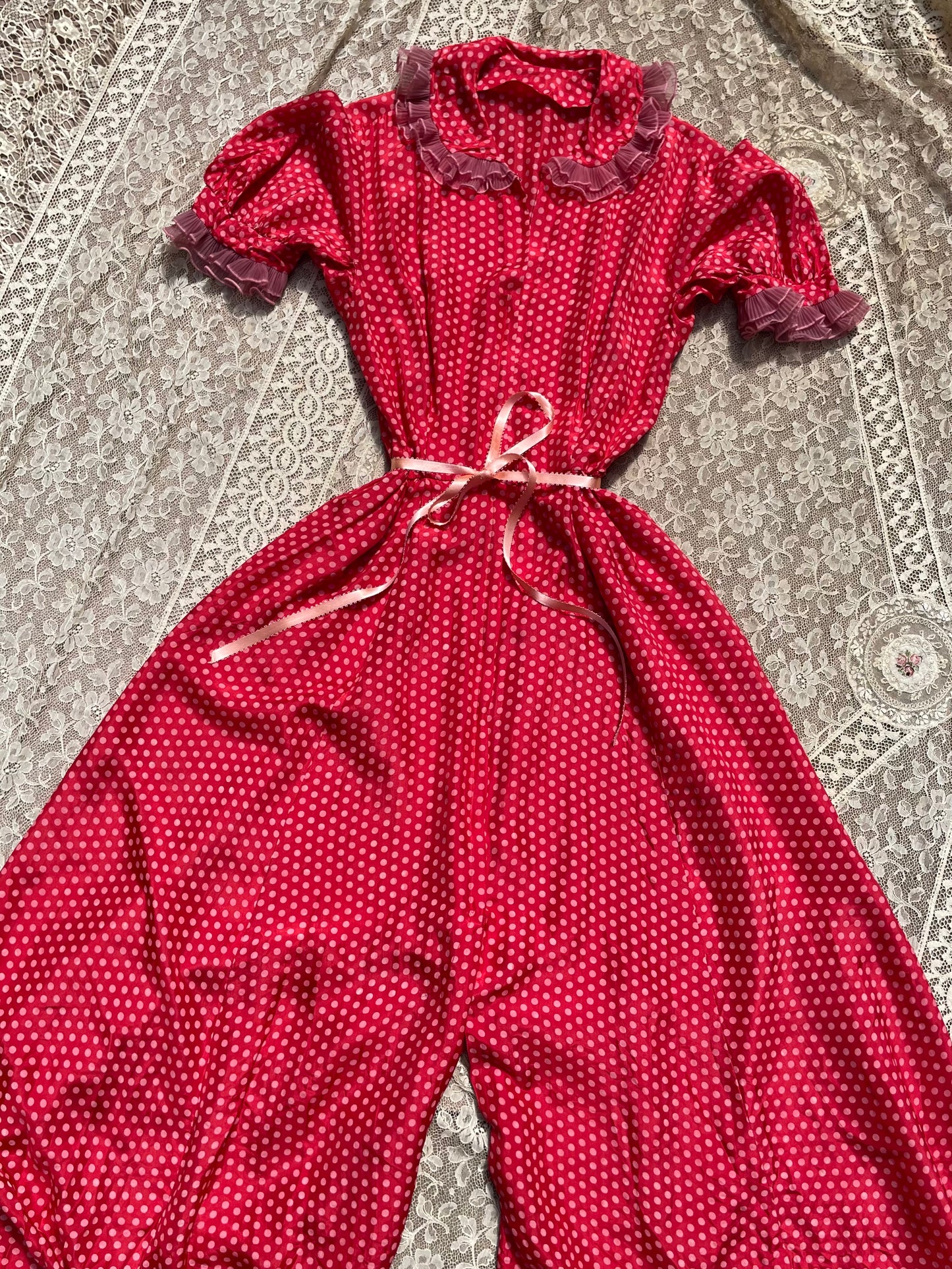 1940s Zip Front Polka Dot Palazzo Pant Silk Jumpsuit