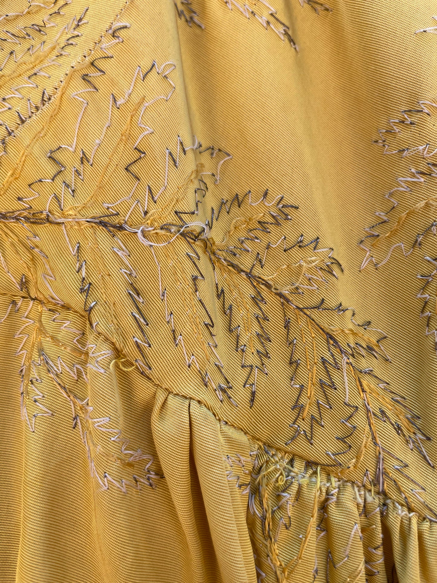 1940s Marigold Lamé Embroidered Leaf Gown