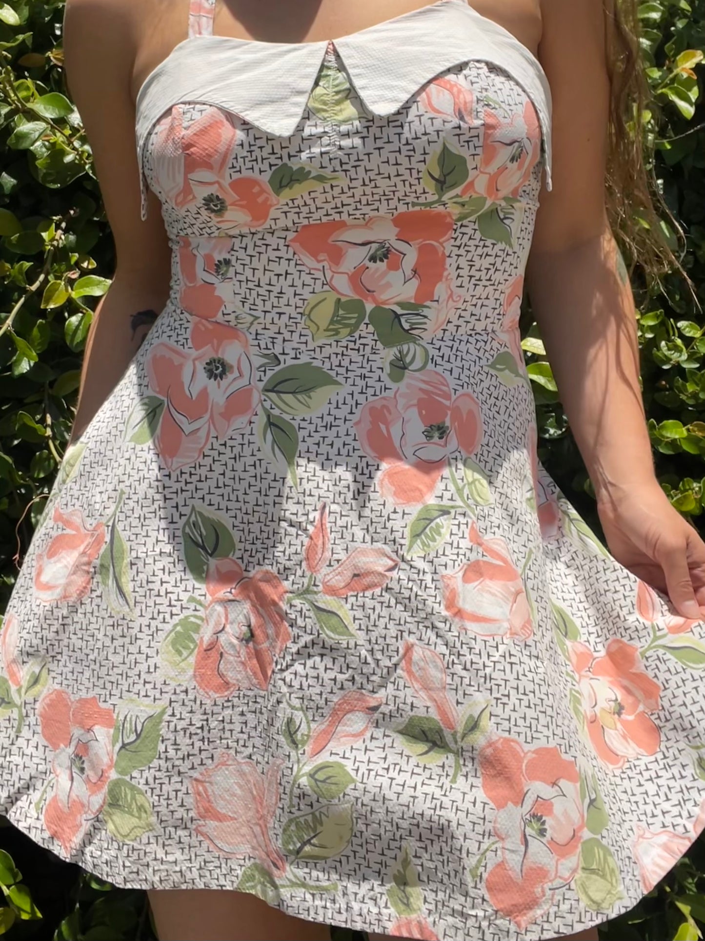 1940s Stylized Poppy Print Cotton Skirt Playsuit