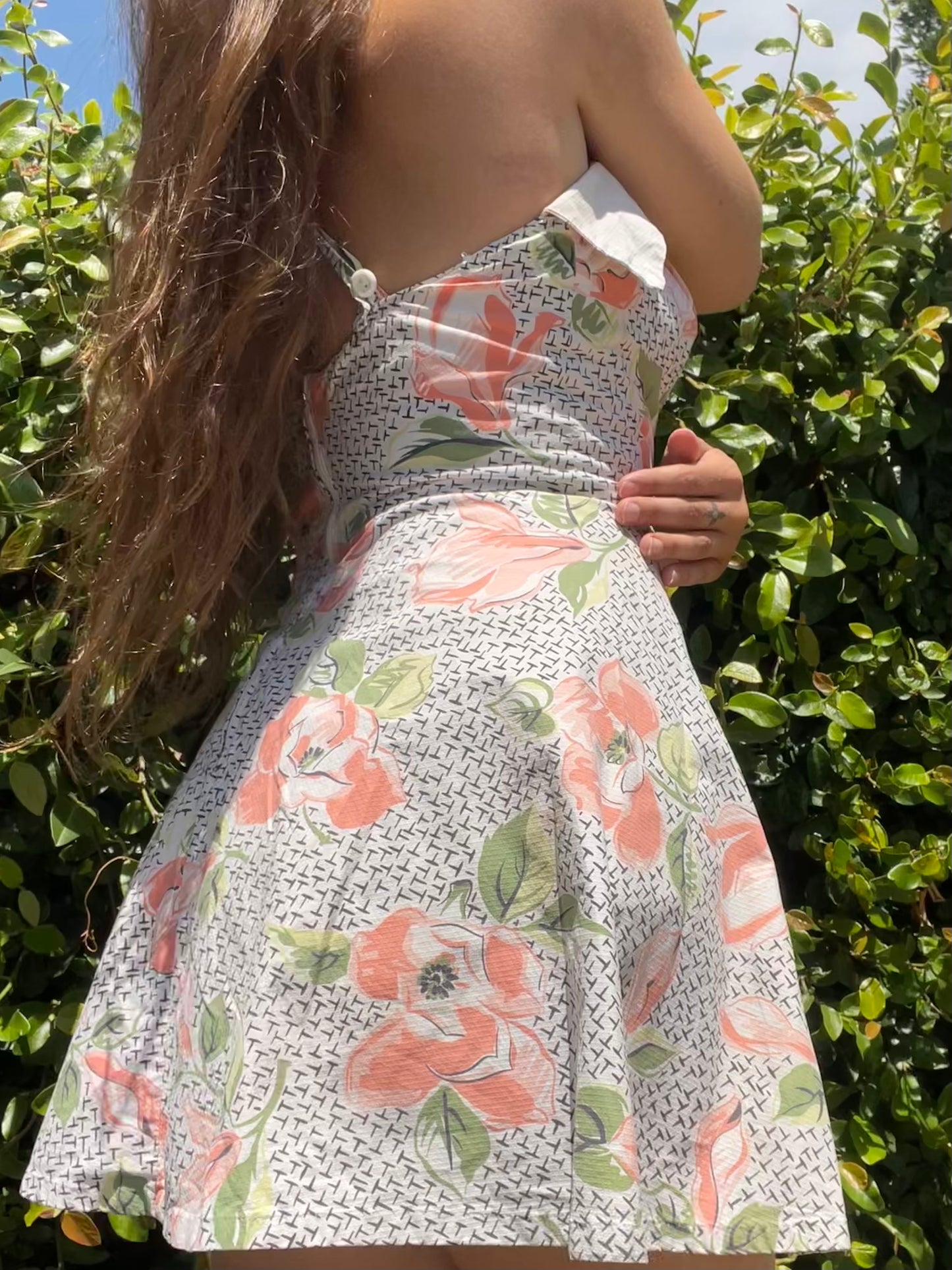 1940s Stylized Poppy Print Cotton Skirt Playsuit
