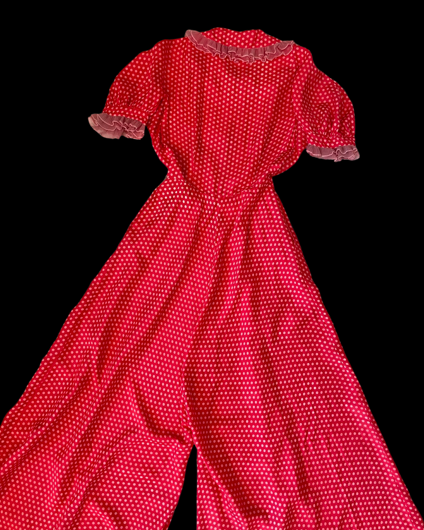 1940s Zip Front Polka Dot Palazzo Pant Silk Jumpsuit
