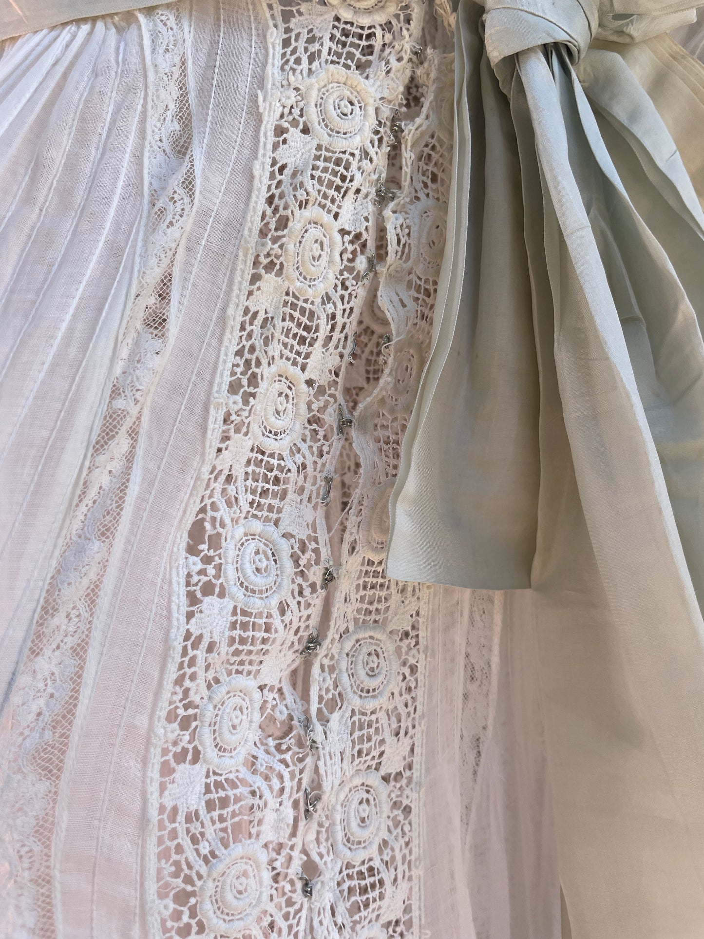 Early 1900s Fine Cotton & Lace High Neck Wedding Dress