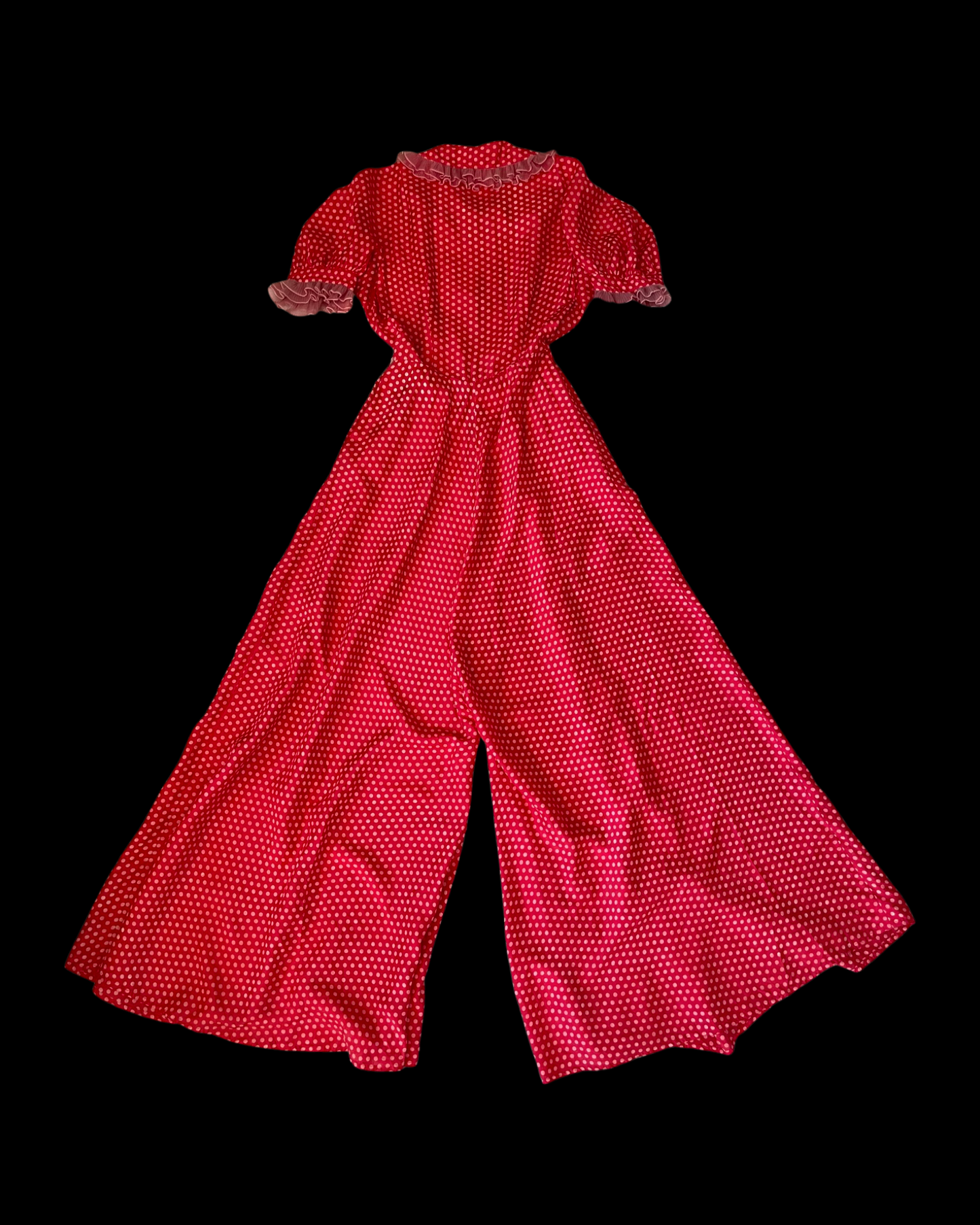 1940s Zip Front Polka Dot Palazzo Pant Silk Jumpsuit