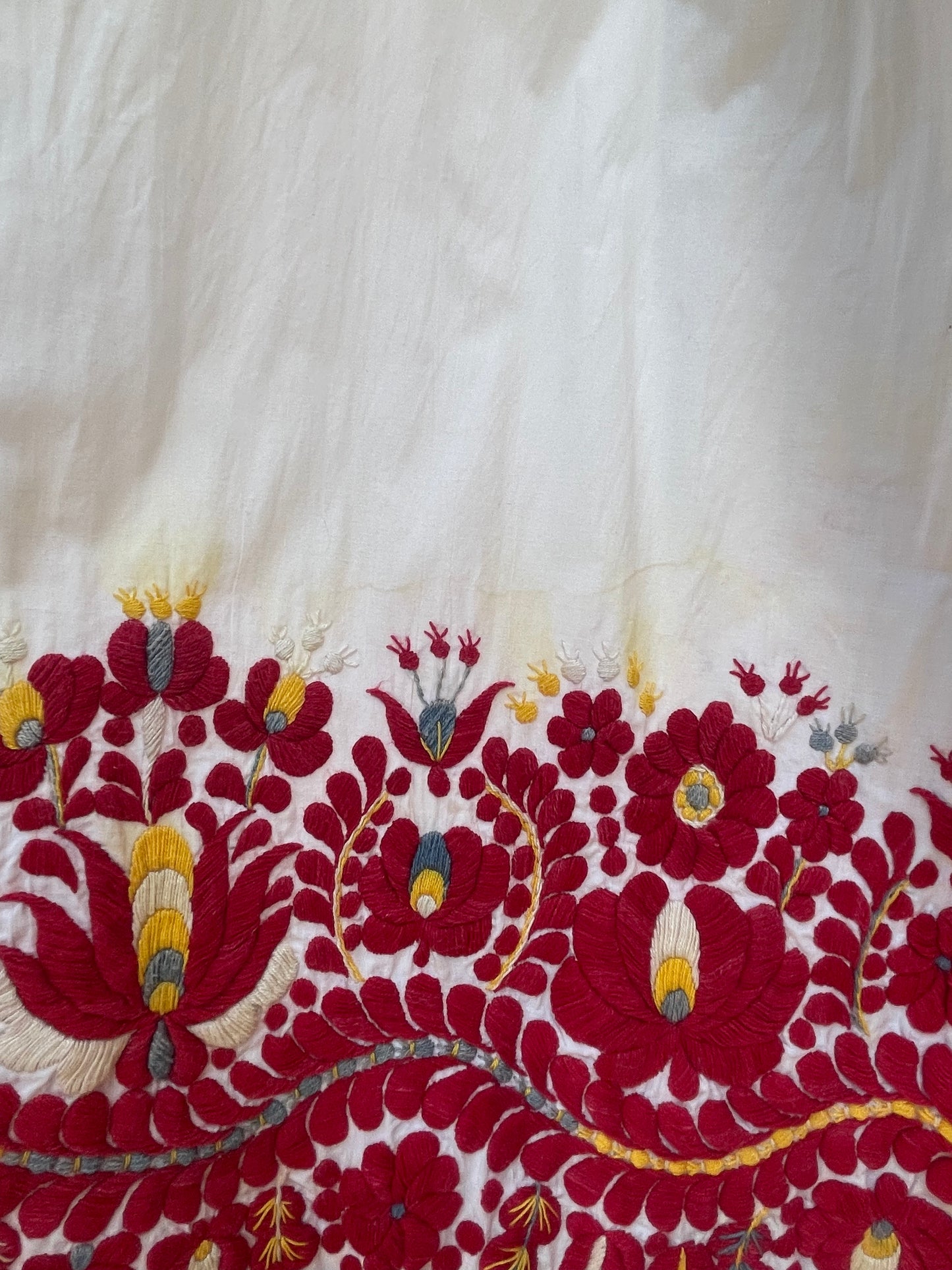 Antique Densely Embroidered Cotton Folk Skirt With Knit Border