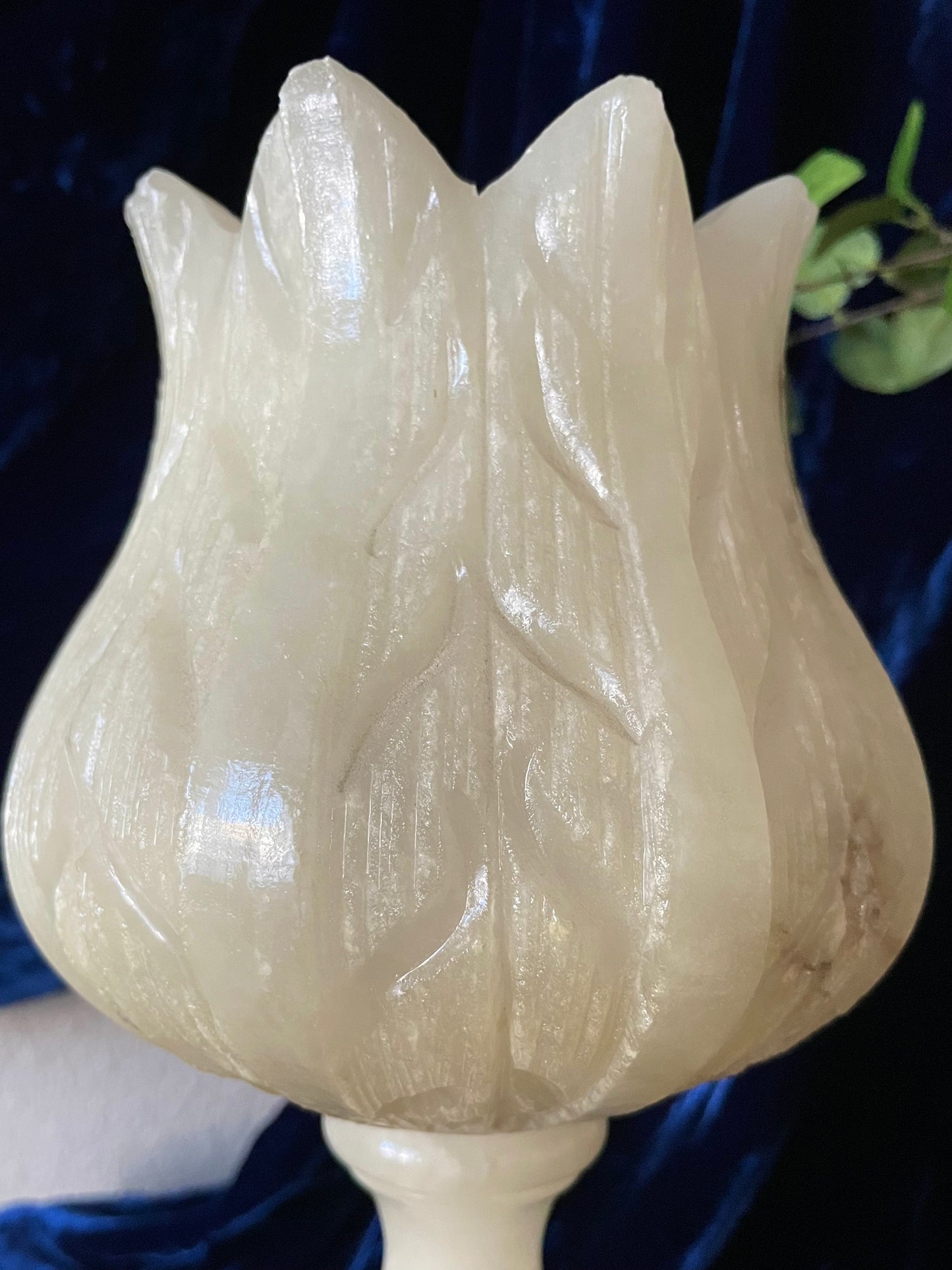 Art Deco 1930s Carved Alabaster Tulip Table Lamp