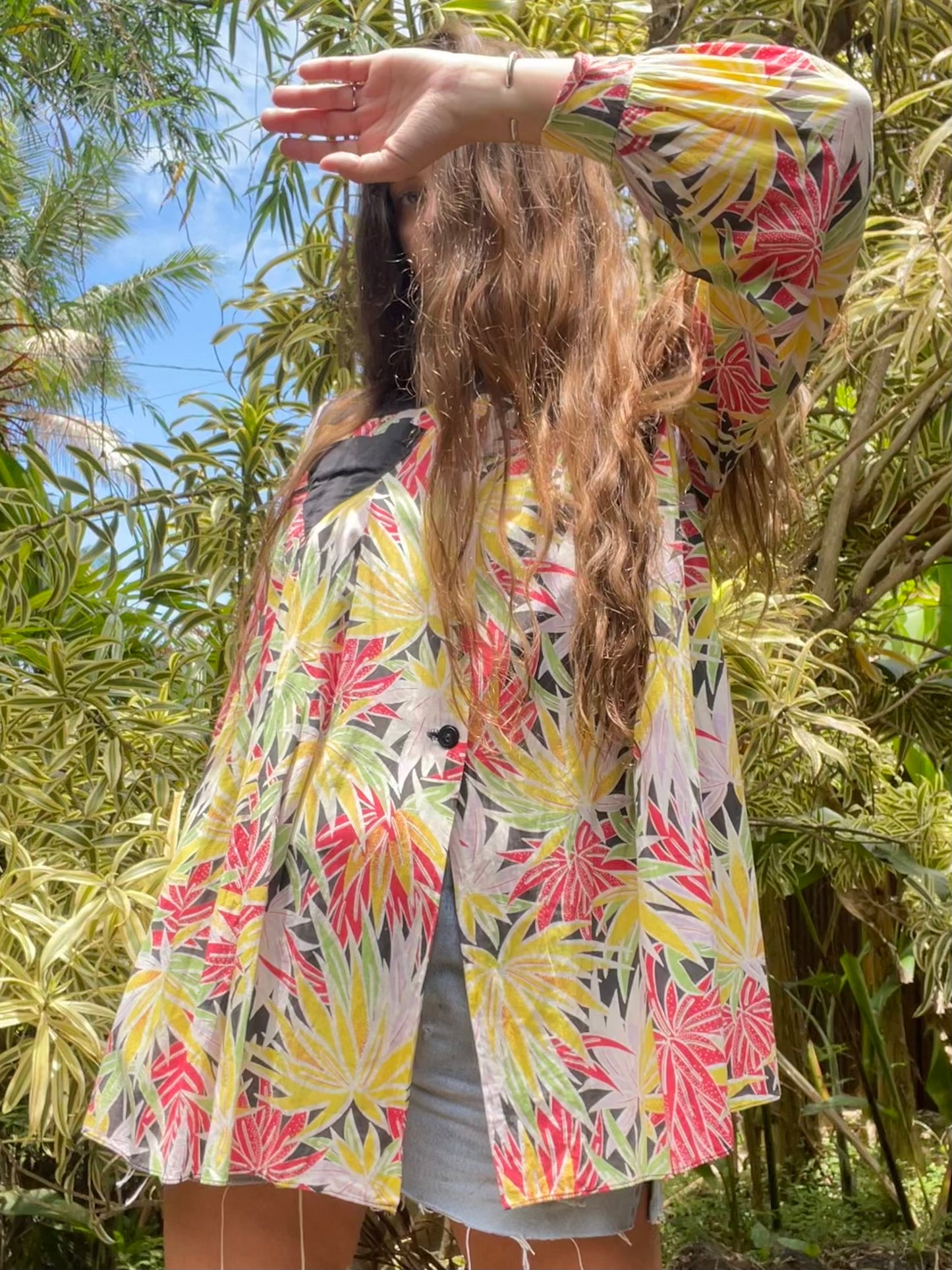 1930s Vibrant Tropical Floral Cotton Smock