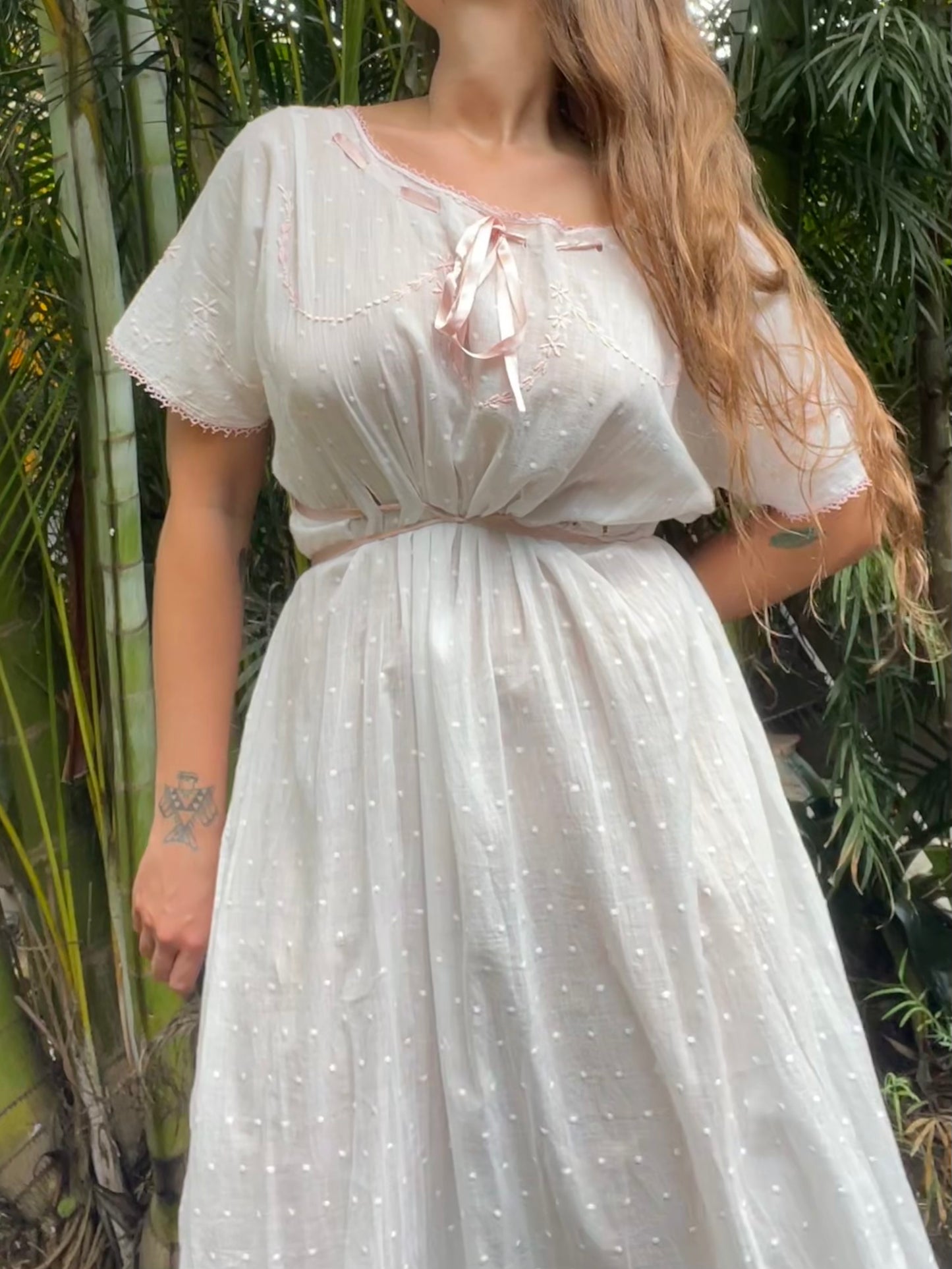 Edwardian Swiss Dot Woven Ribbon Cotton Chemise Dress