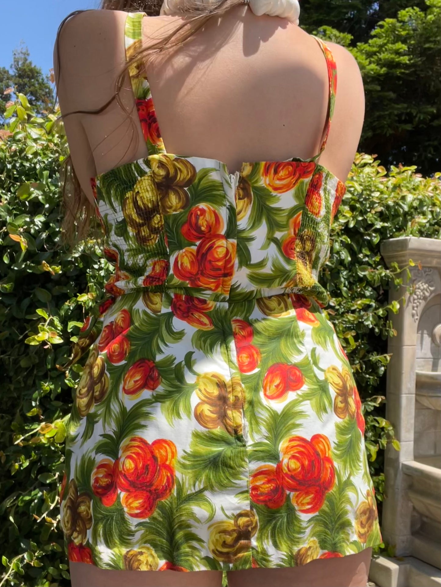 1950s Hawaiian Floral Print Cotton Sarong Style Playsuit