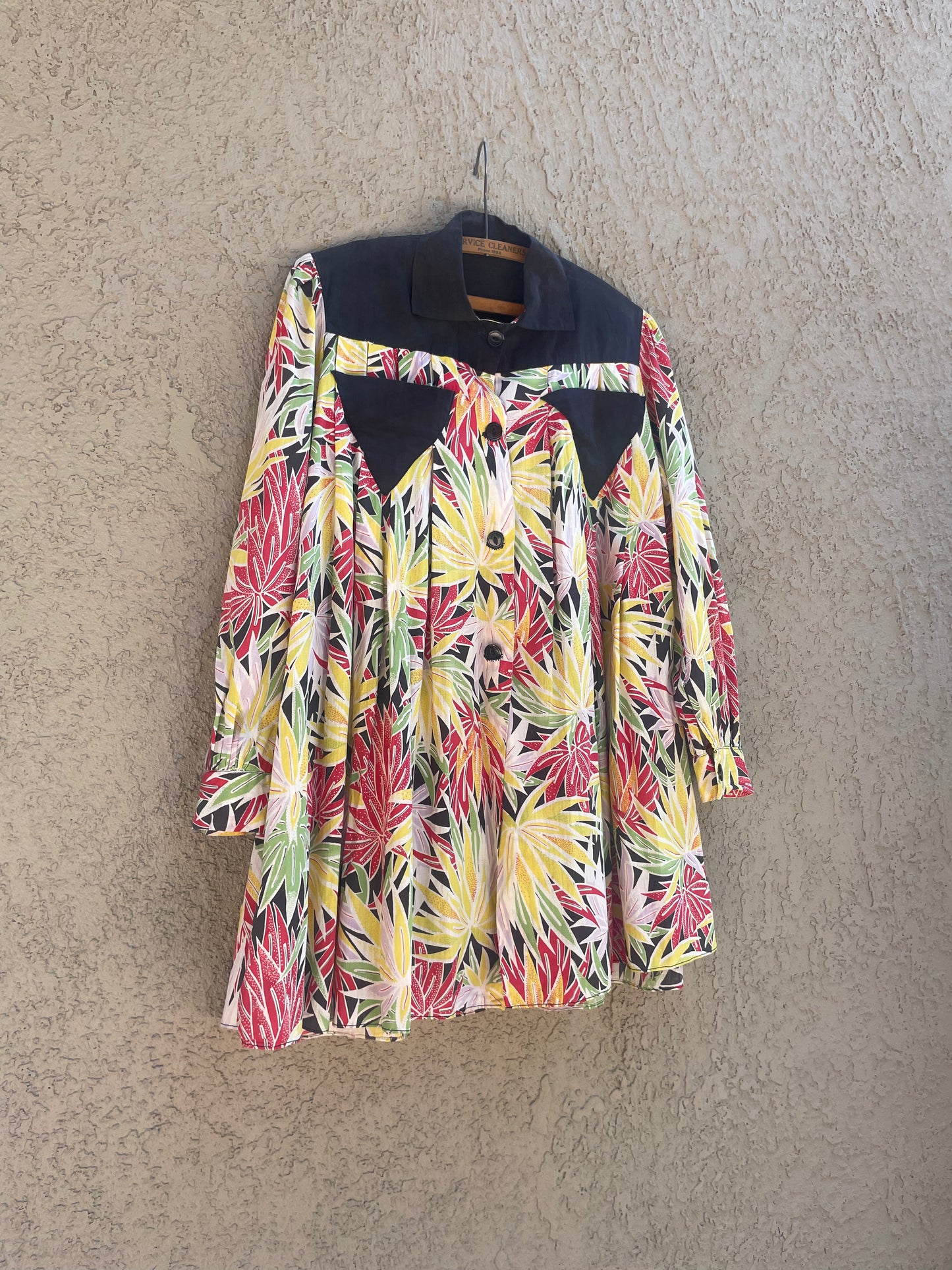 1930s Vibrant Tropical Floral Cotton Smock