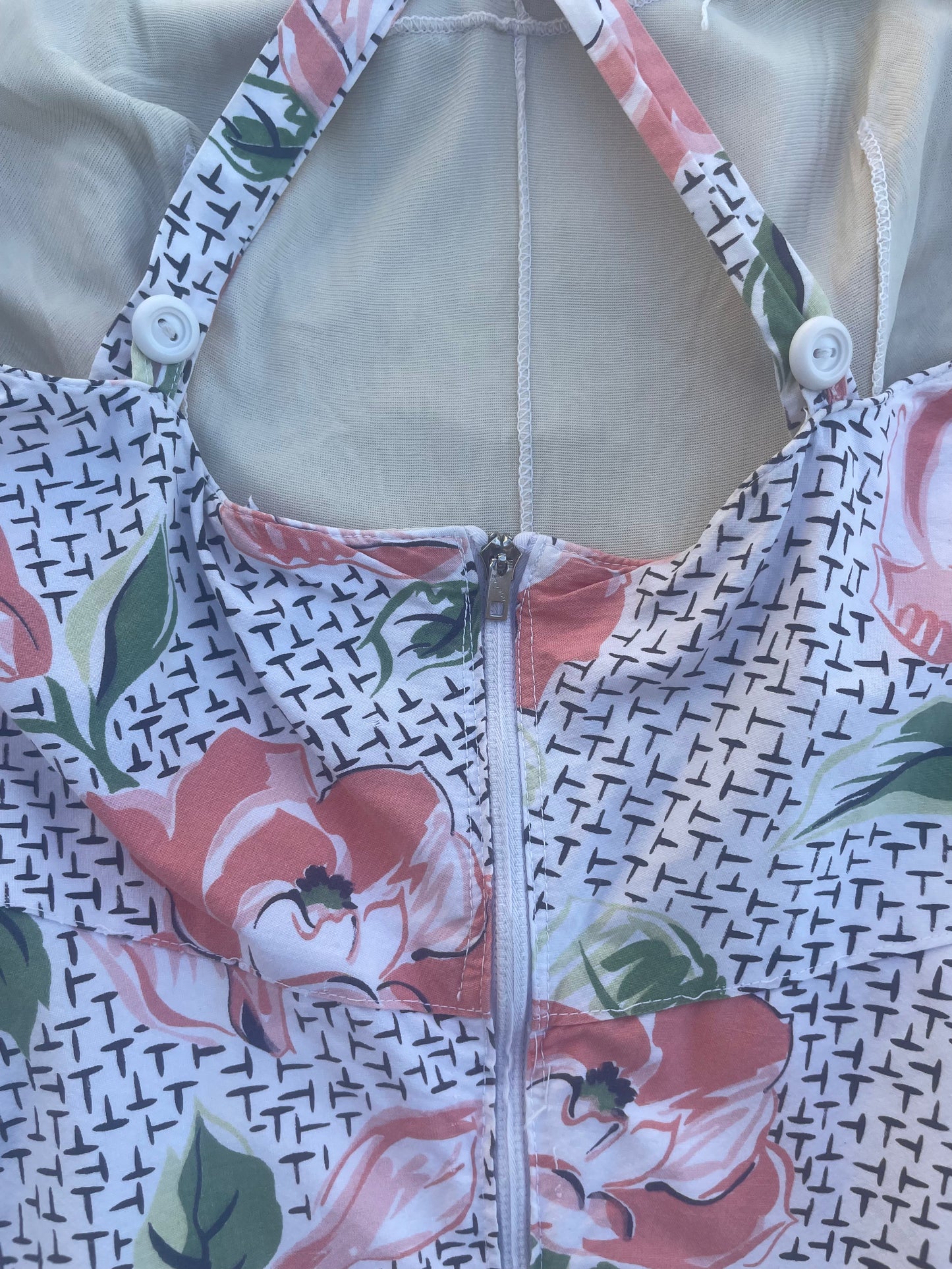 1940s Stylized Poppy Print Cotton Skirt Playsuit