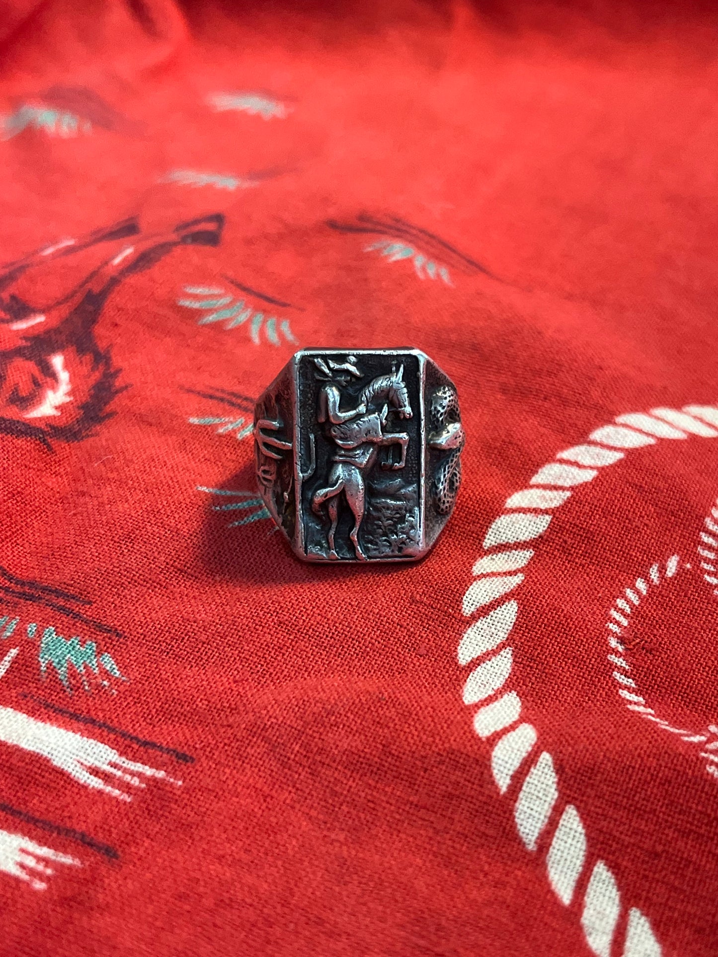 Mid Century Sterling Silver Western Cowboy *Snake * Cactus Ring