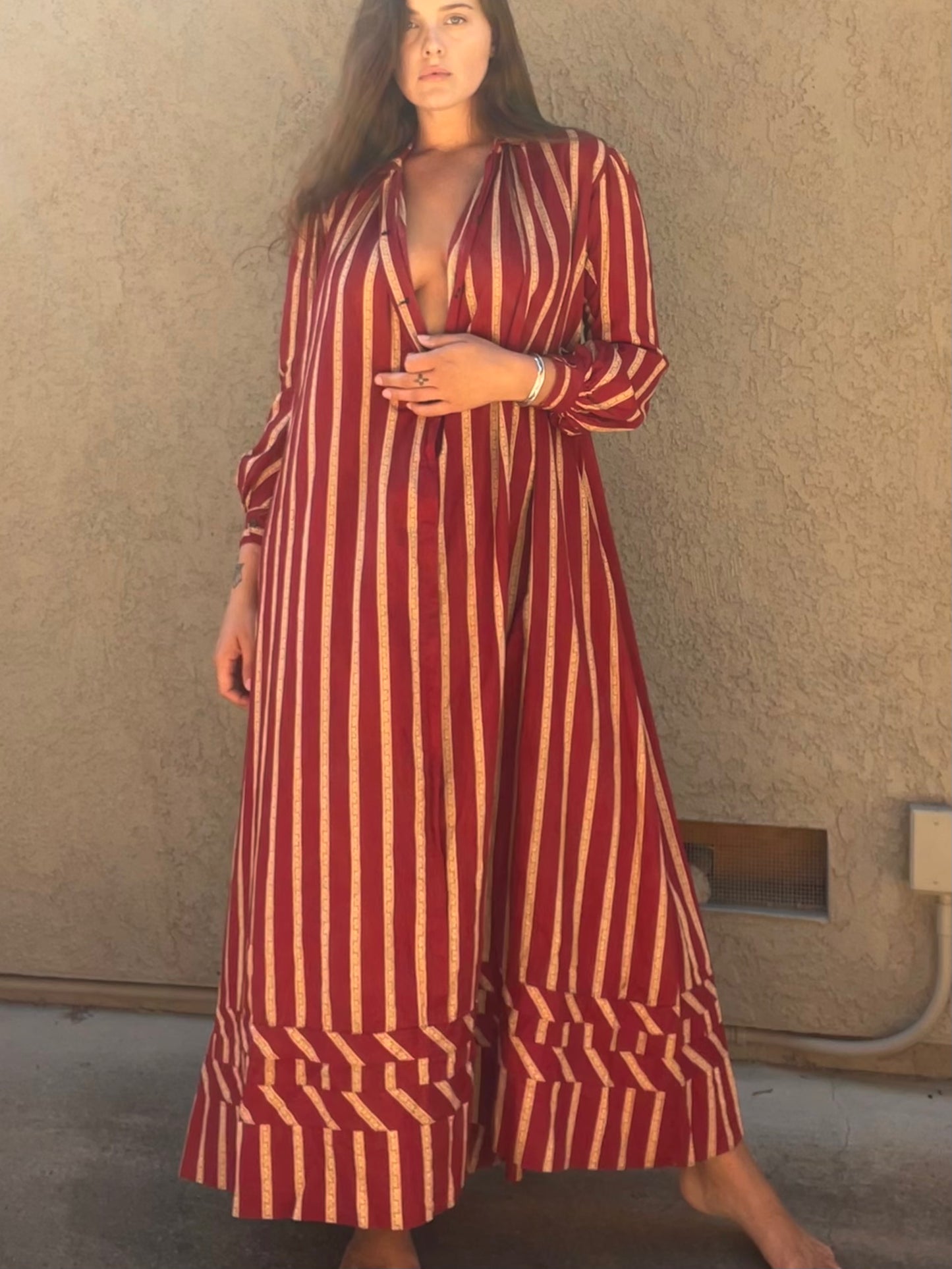 Primitive Victorian Turkey Red Calico Wrapper Gown