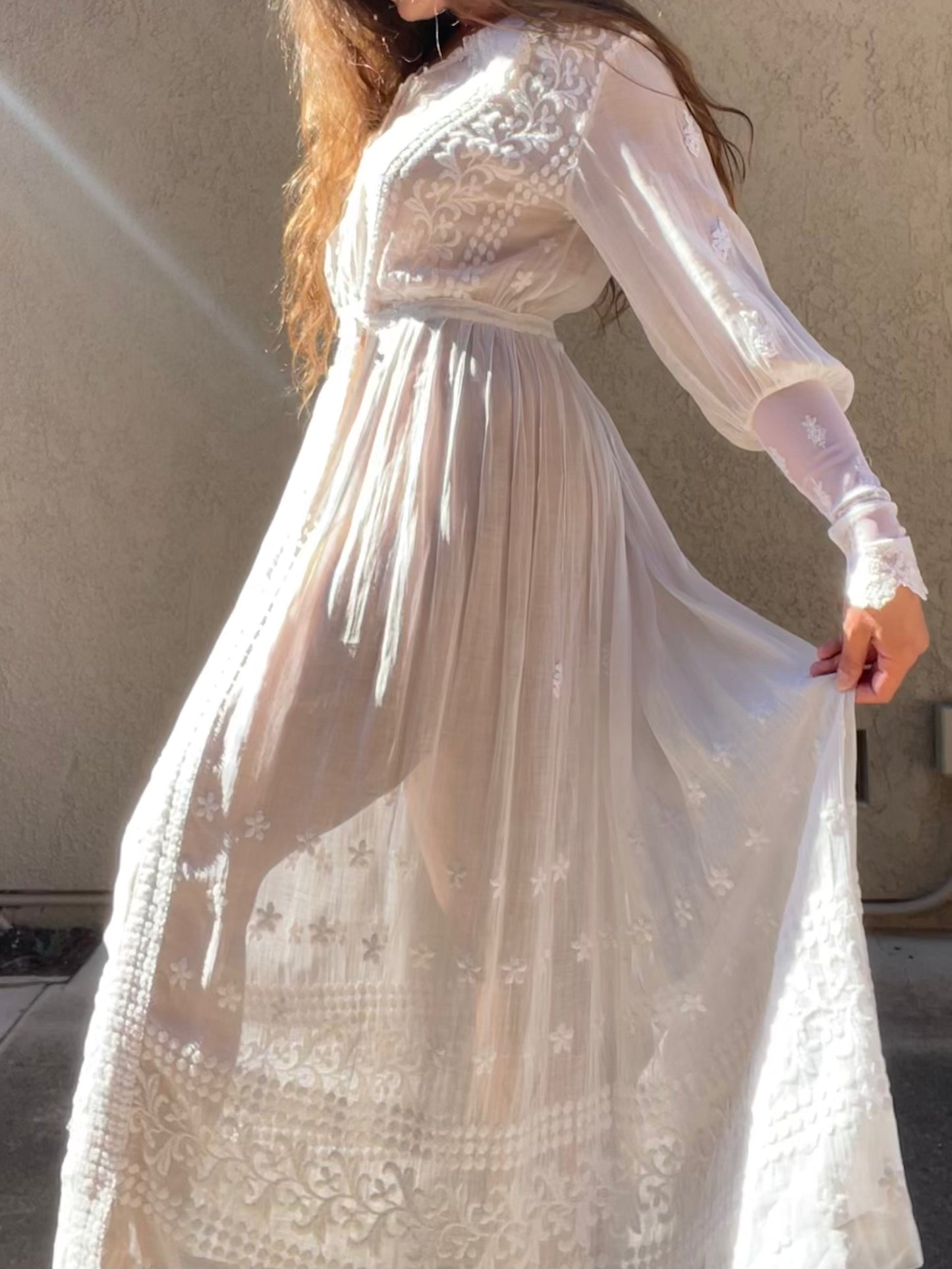 Antique 1910s Edwardian Whitework Cotton Lawn Sailor Collar Dress