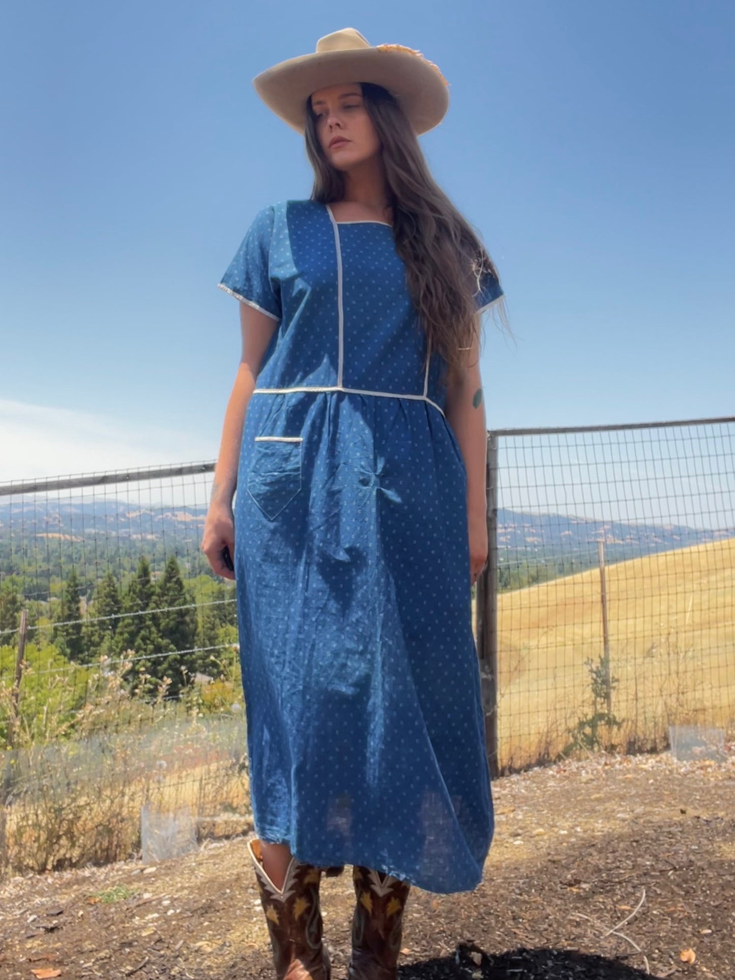 1920s Ditsy Indigo Calico Chore Dress
