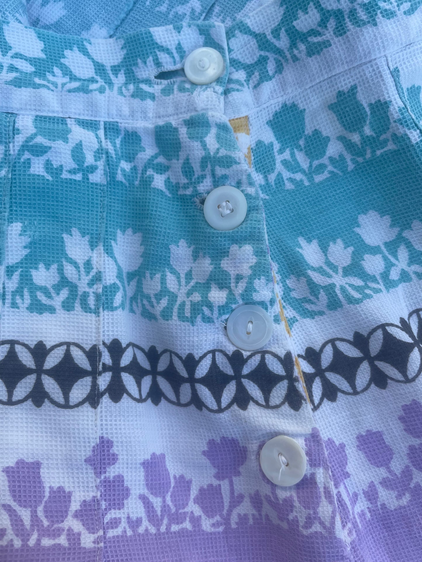1930s Two Piece Pastel Floral Waffled Cotton Side Button Playsuit